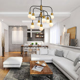 Neutra 9 Light Chandelier Matte Black + Foundry Brass