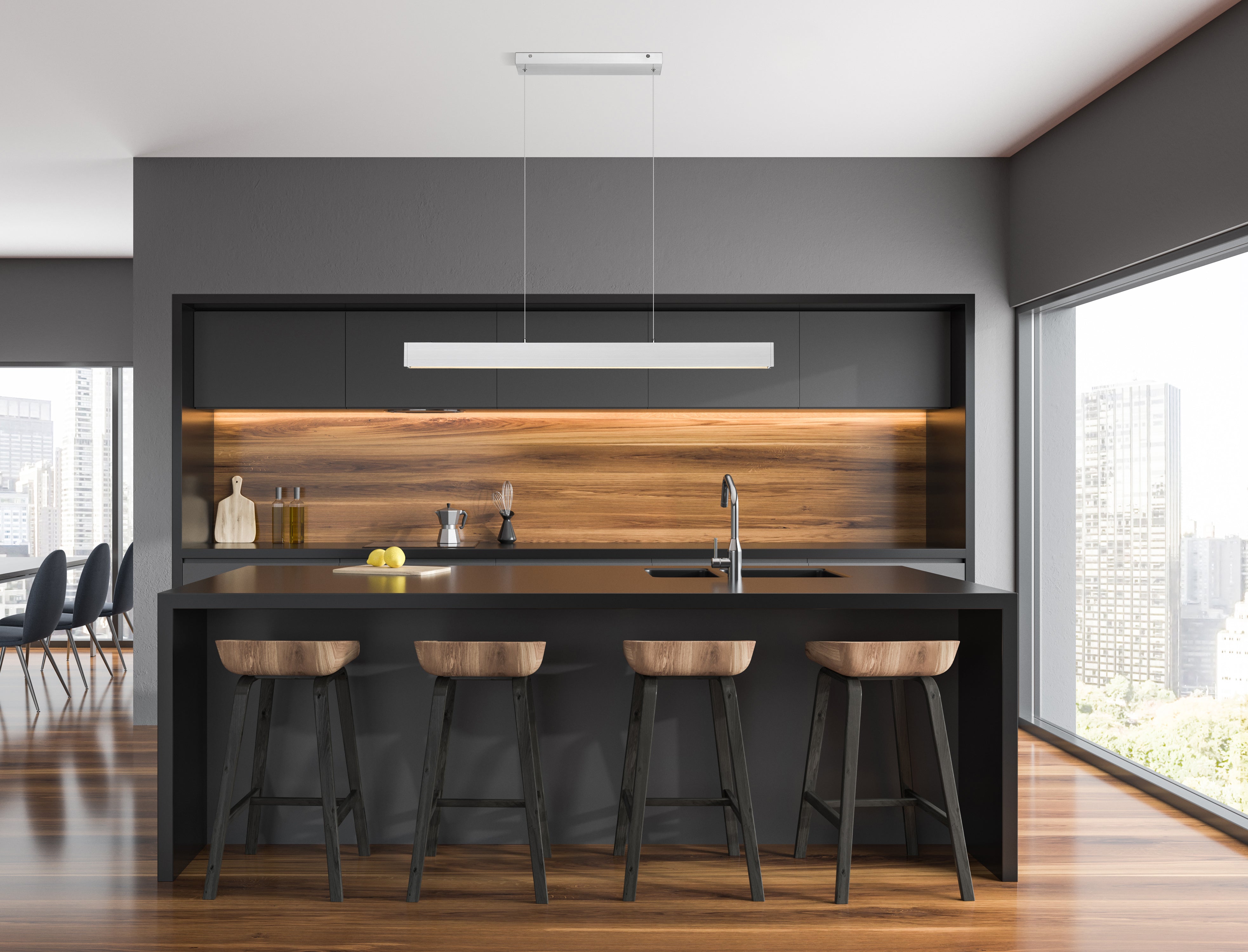 Hudson LED 1 Light Linear Chandelier Brushed Nickel