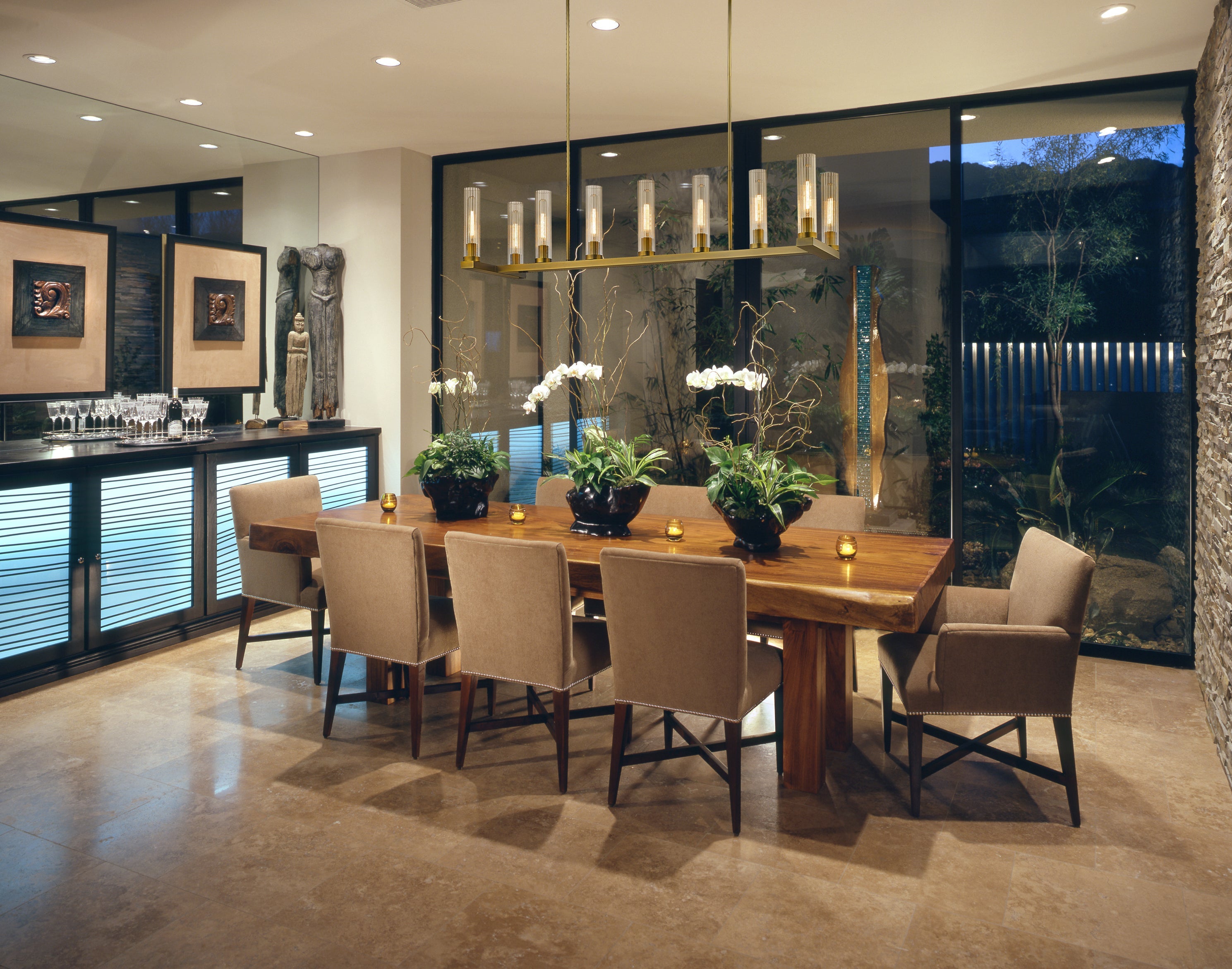 Beau 9 Light Linear Chandelier Rubbed Brass