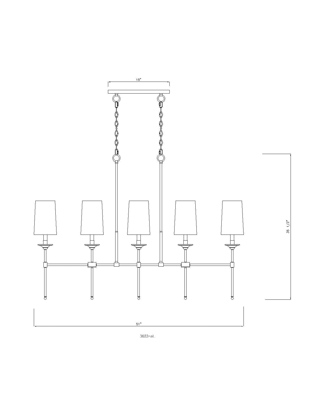 Emily 5 Light Linear Chandelier Rubbed Brass