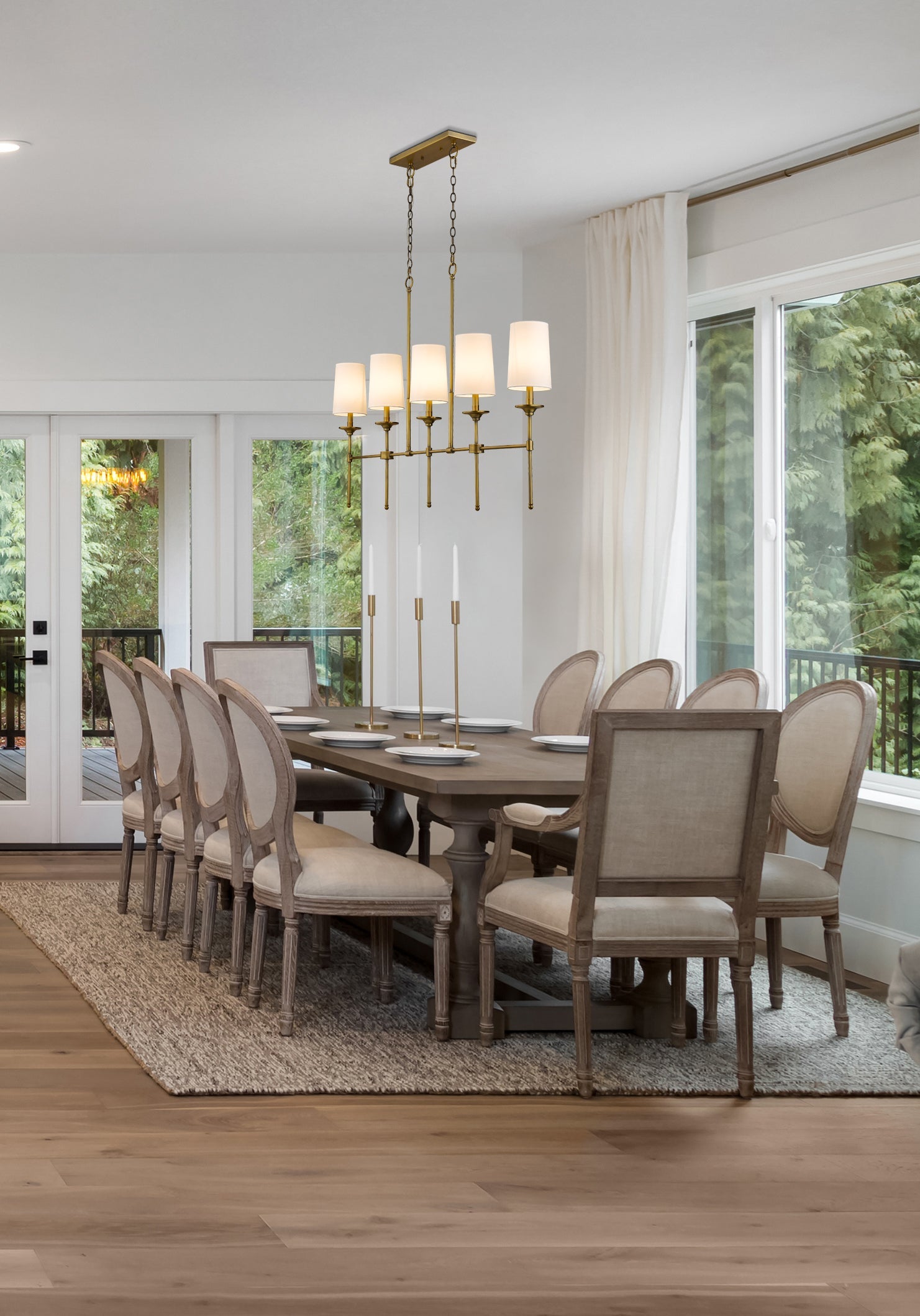 Emily 5 Light Linear Chandelier Rubbed Brass