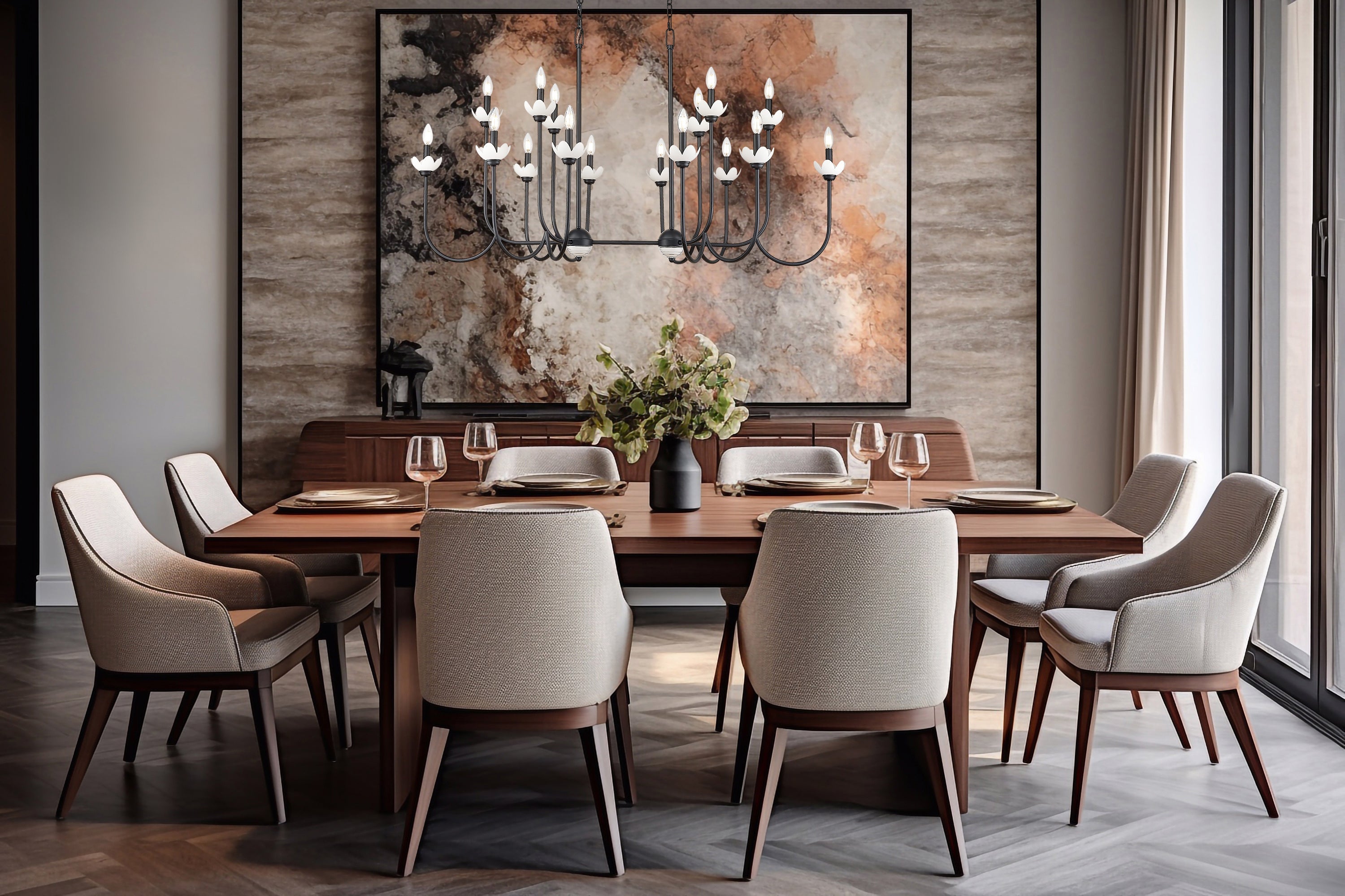 Allistair 16 Light Linear Chandelier Matte Black