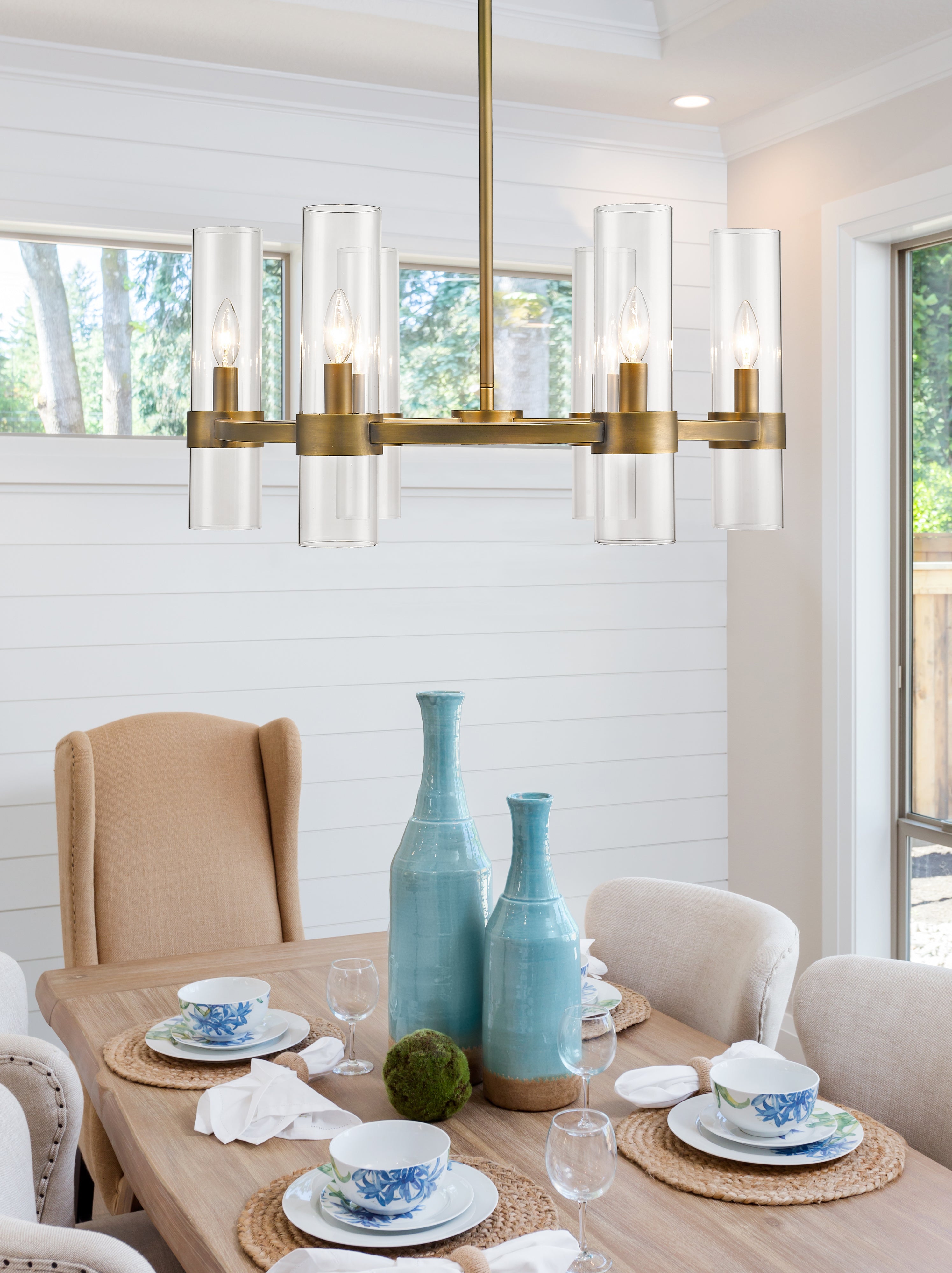 Datus 6 Light Chandelier Rubbed Brass