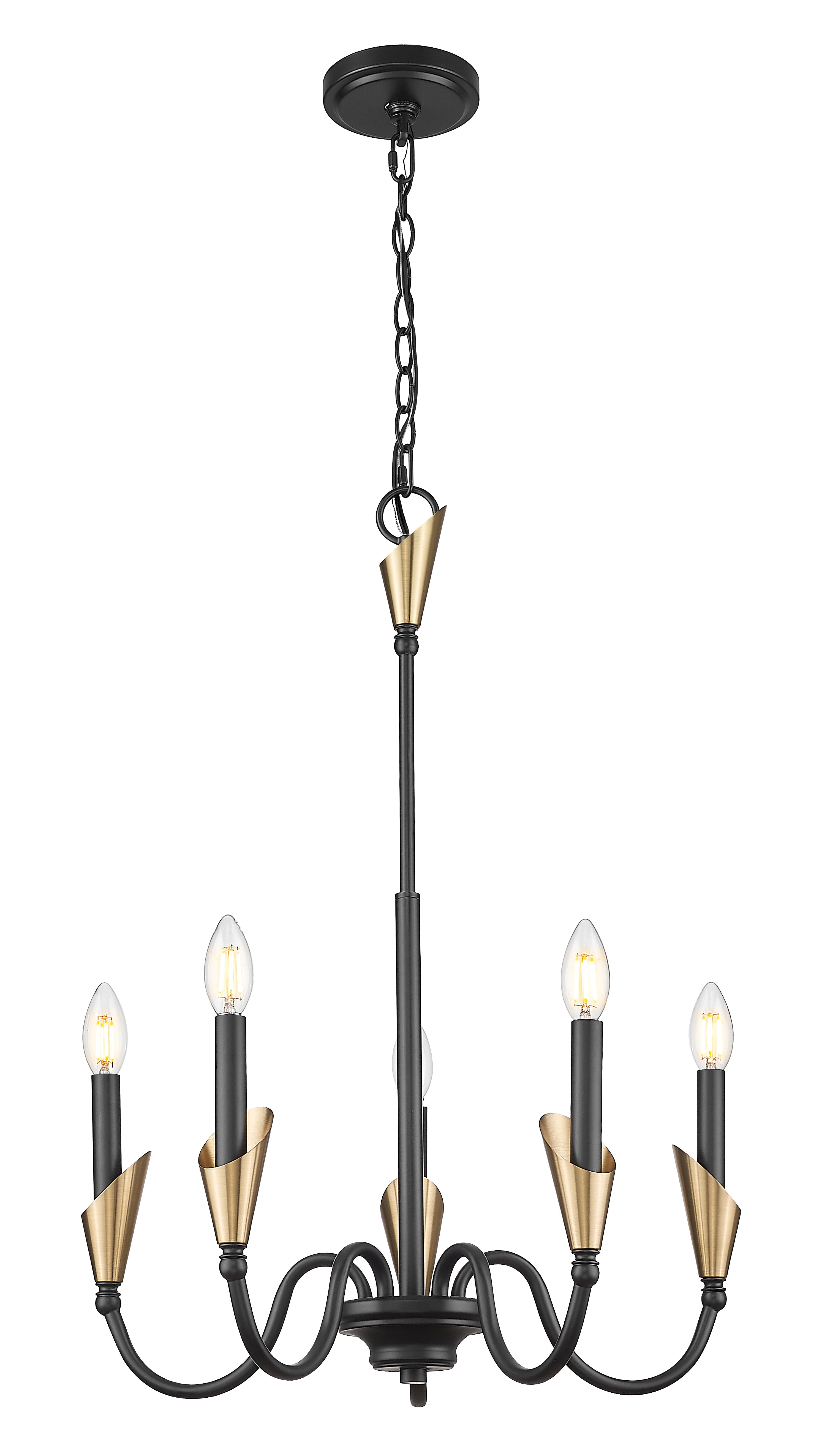 Claudelle 5 Light Chandelier Matte Black + Modern Gold