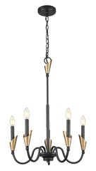 Claudelle 5 Light Chandelier Matte Black + Modern Gold