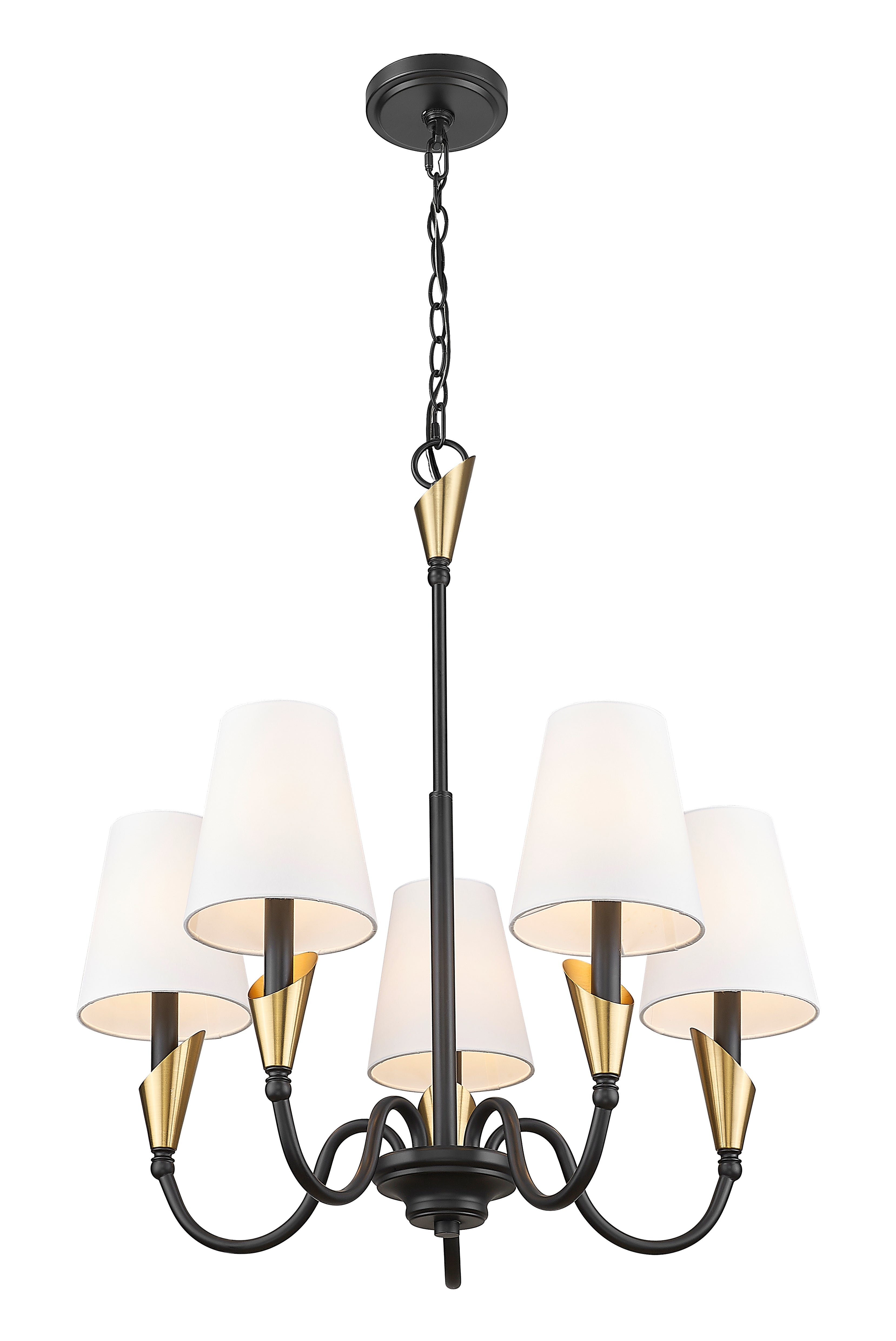 Claudelle 5 Light Chandelier Matte Black + Modern Gold