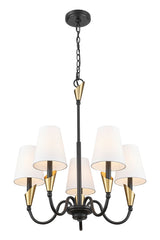 Claudelle 5 Light Chandelier Matte Black + Modern Gold