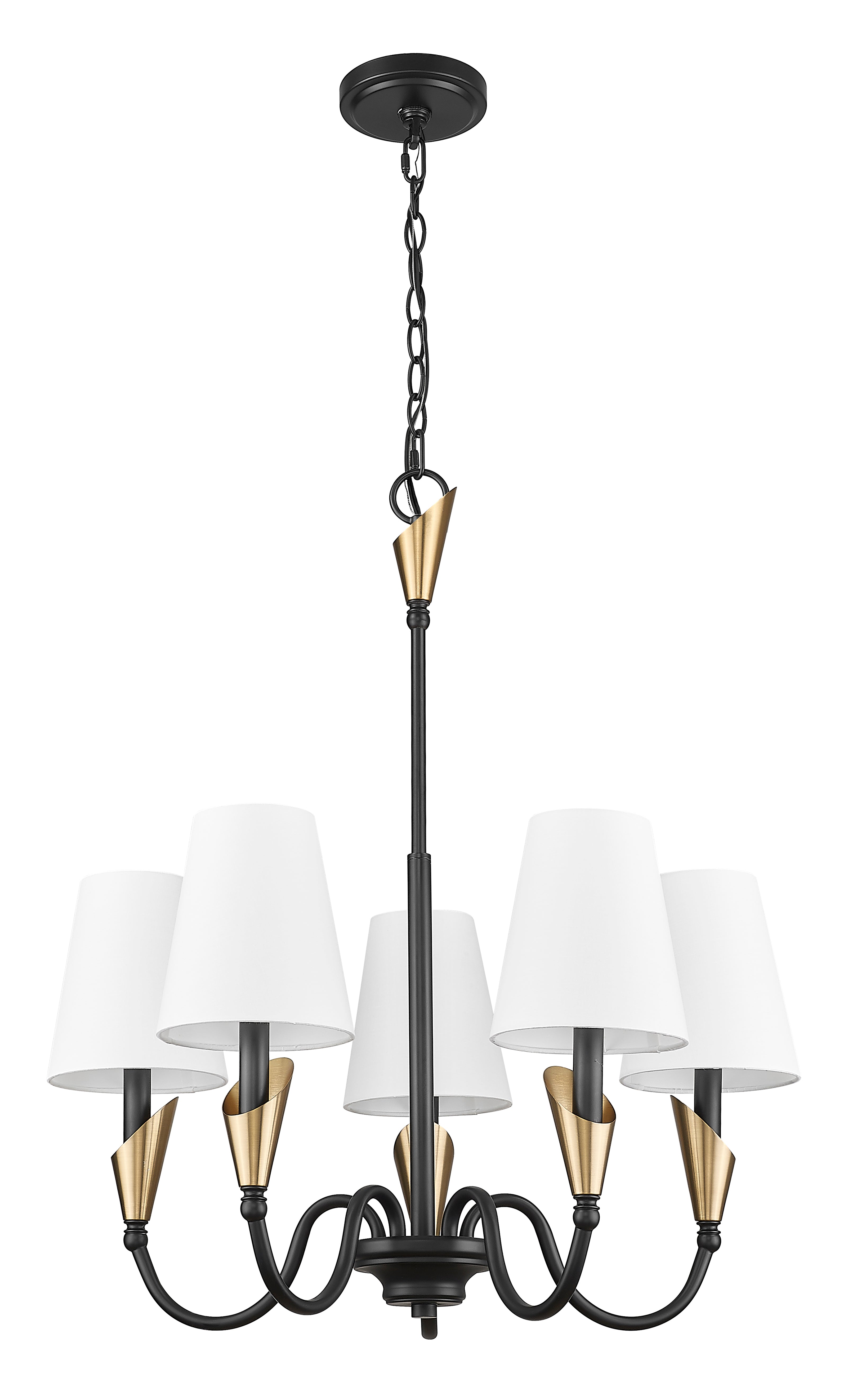 Claudelle 5 Light Chandelier Matte Black + Modern Gold