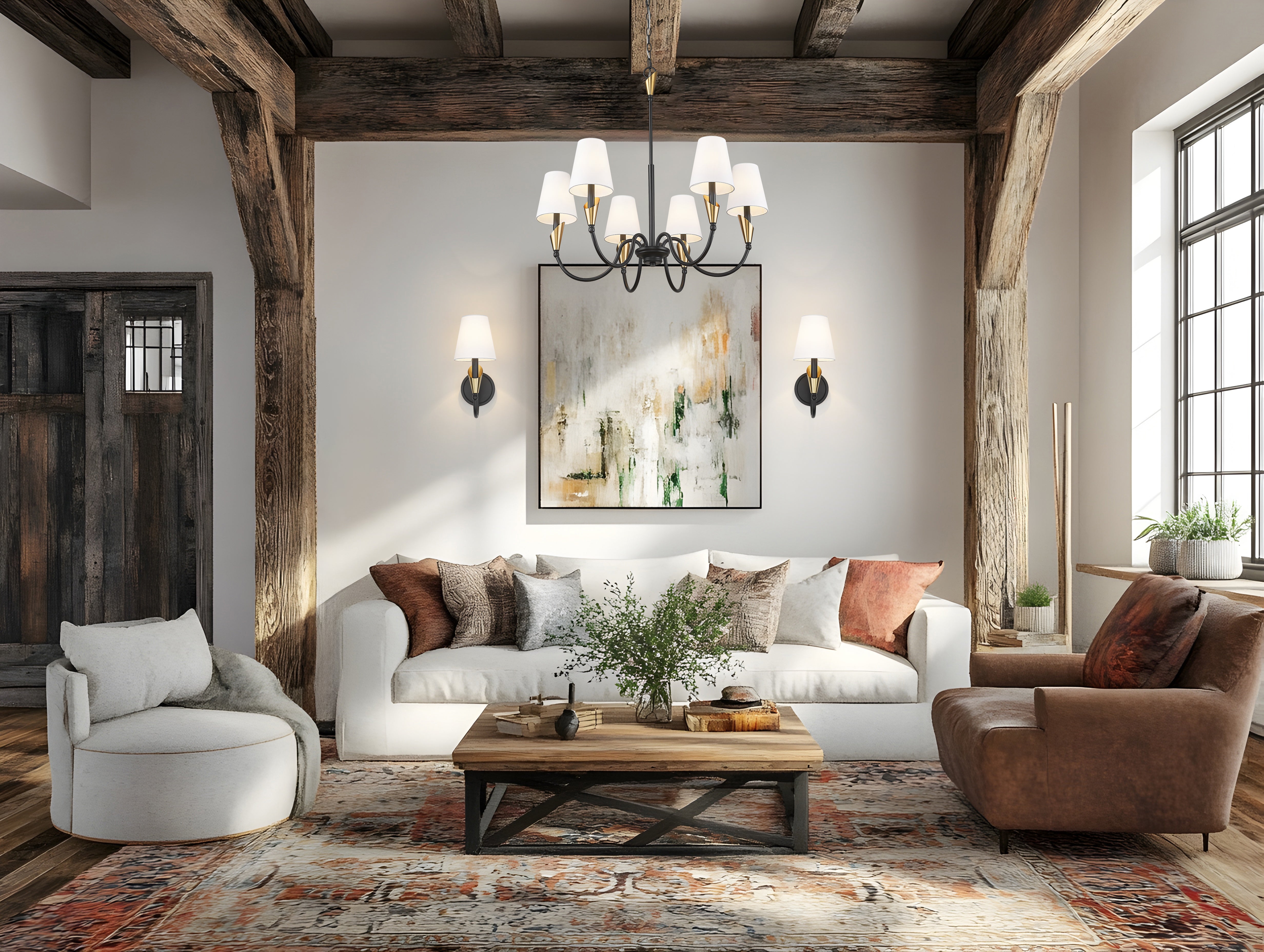 Claudelle 6 Light Chandelier Matte Black + Modern Gold