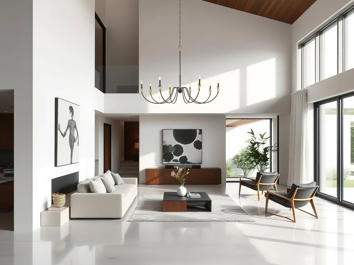 Claudelle 8 Light Chandelier Matte Black + Modern Gold