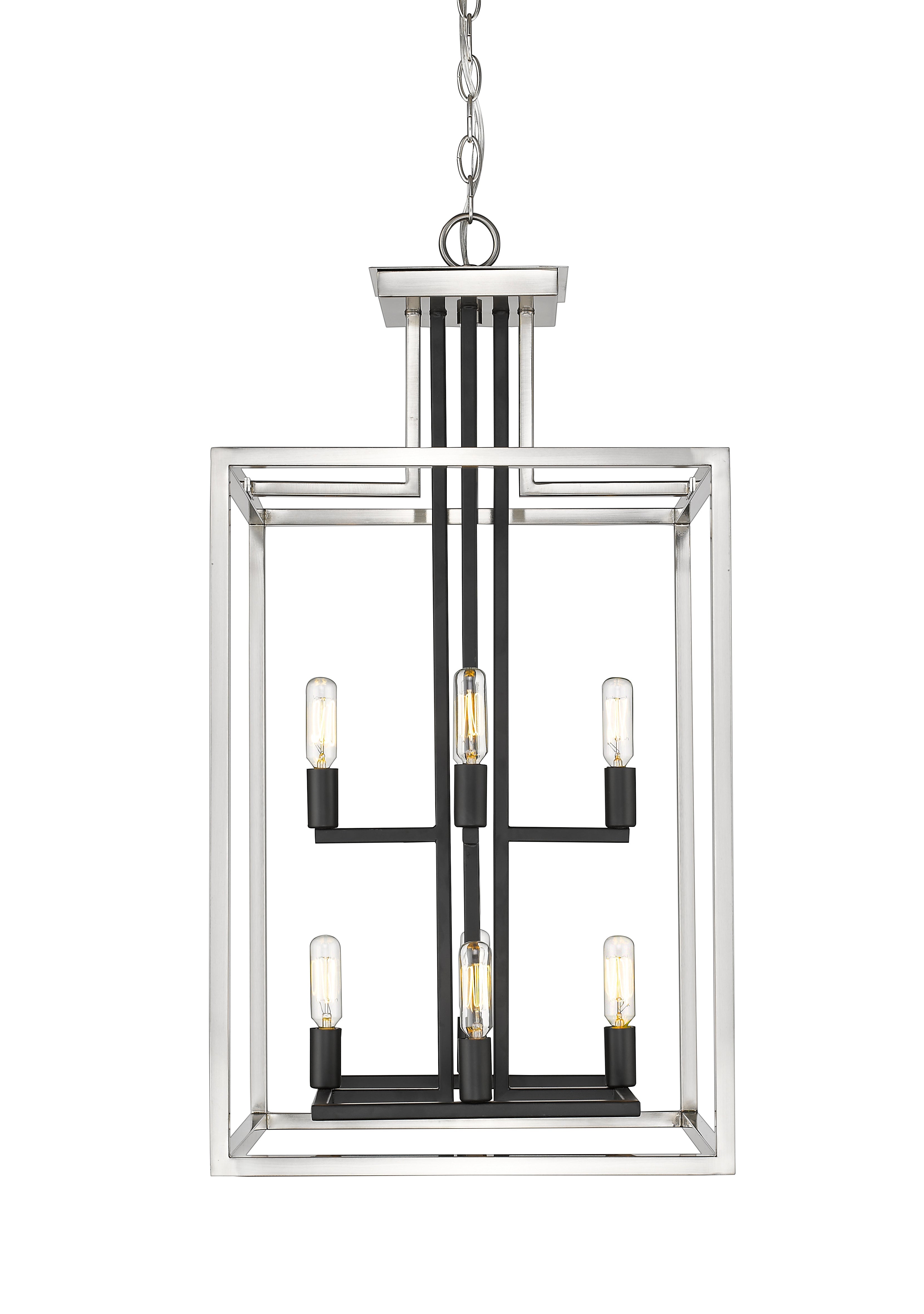 Quadra 8 Light Chandelier Brushed Nickel + Matte Black