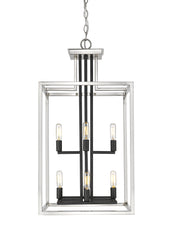 Quadra 8 Light Chandelier Brushed Nickel + Matte Black