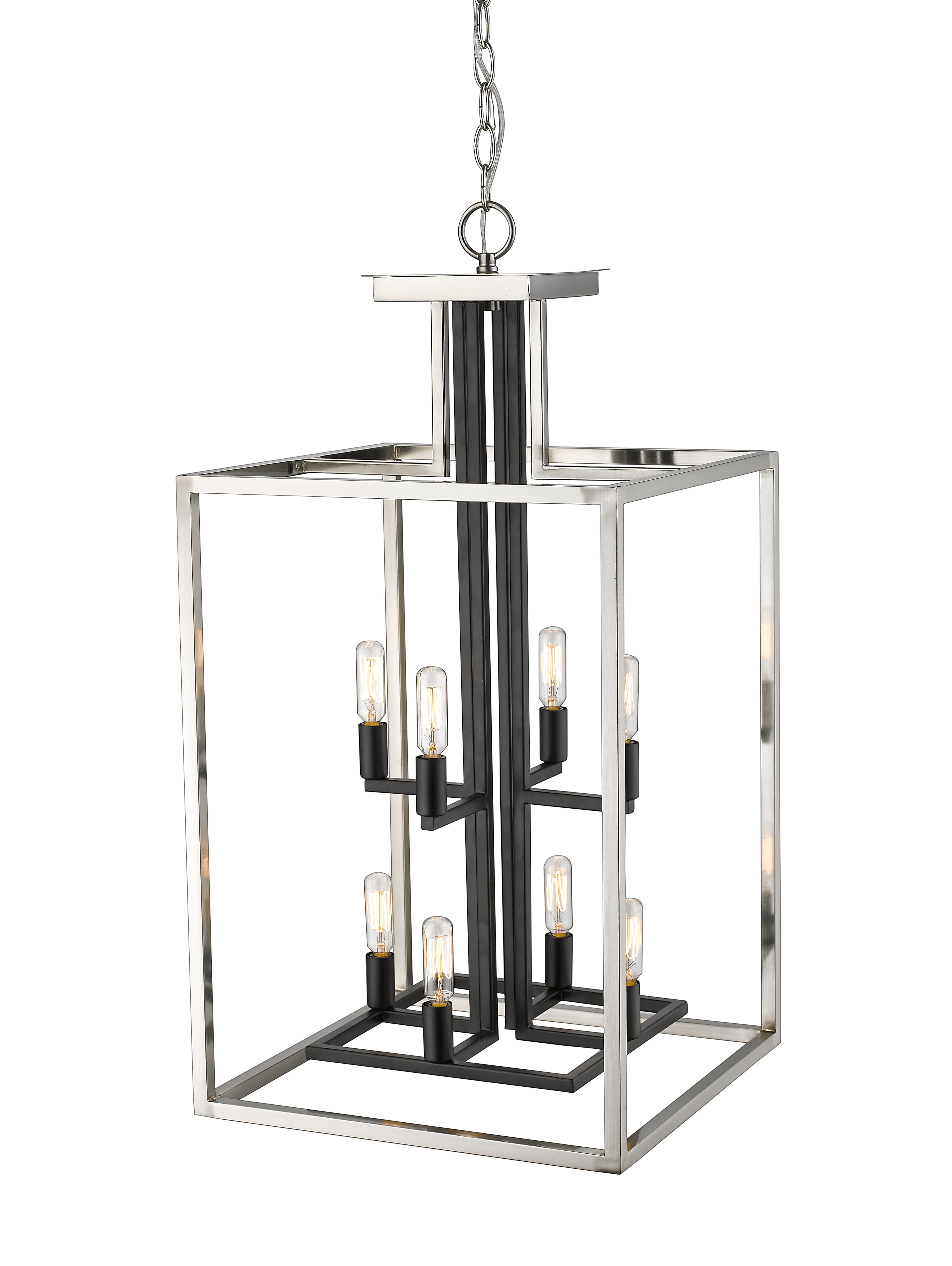 Quadra 8 Light Chandelier Brushed Nickel + Matte Black