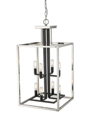 Quadra 8 Light Chandelier Brushed Nickel + Matte Black