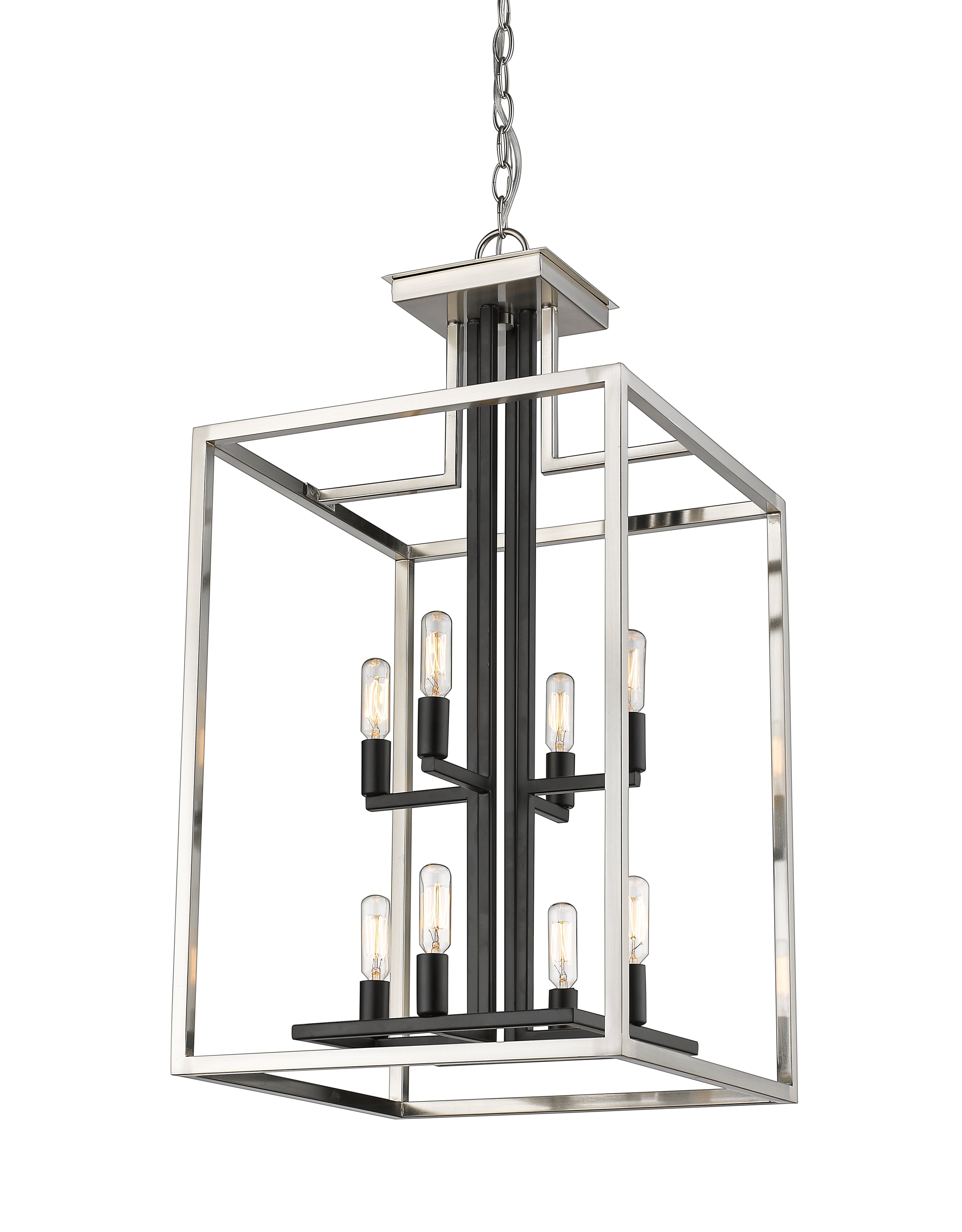 Quadra 8 Light Chandelier Brushed Nickel + Matte Black