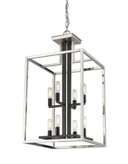 Quadra 8 Light Chandelier Brushed Nickel + Matte Black