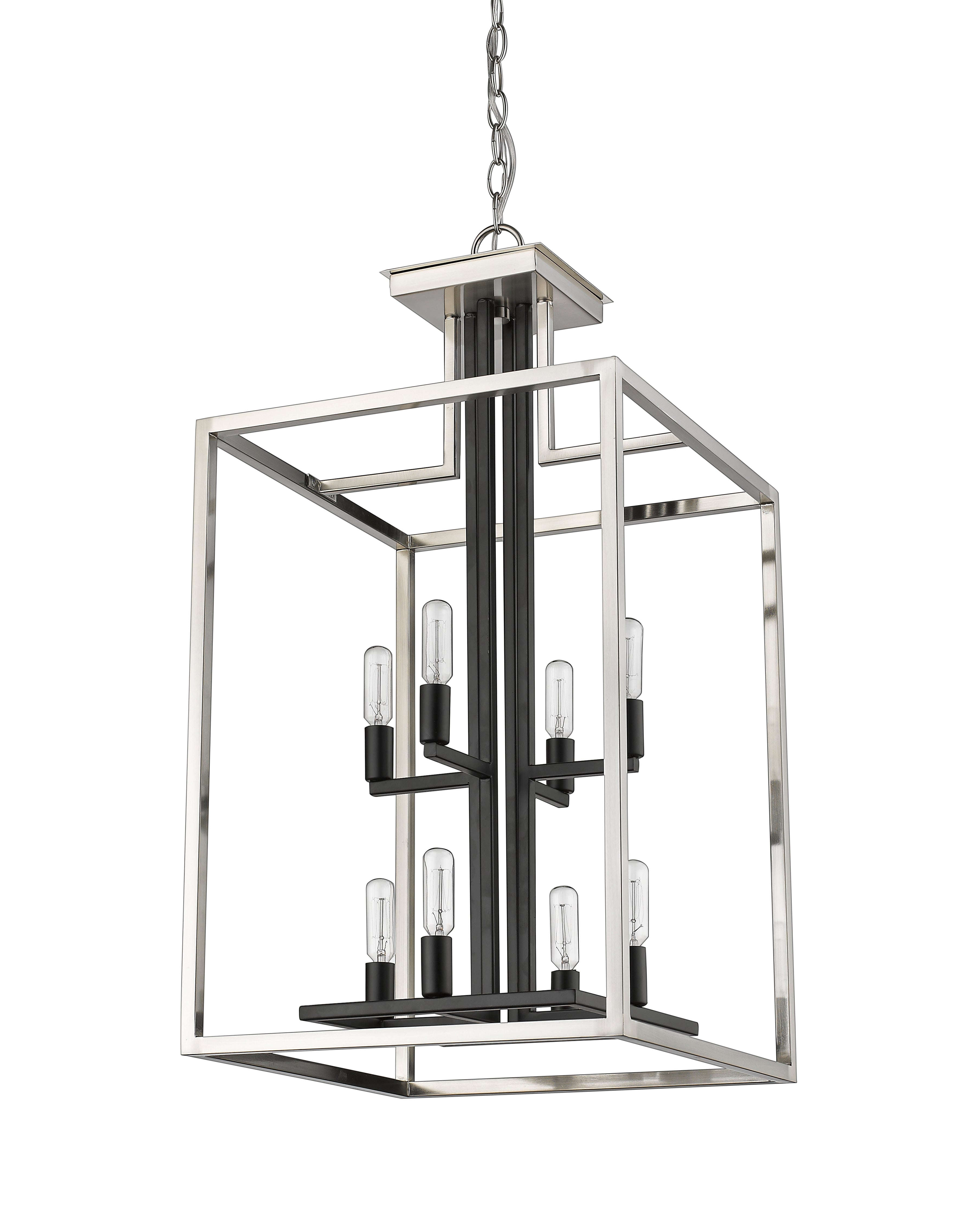 Quadra 8 Light Chandelier Brushed Nickel + Matte Black