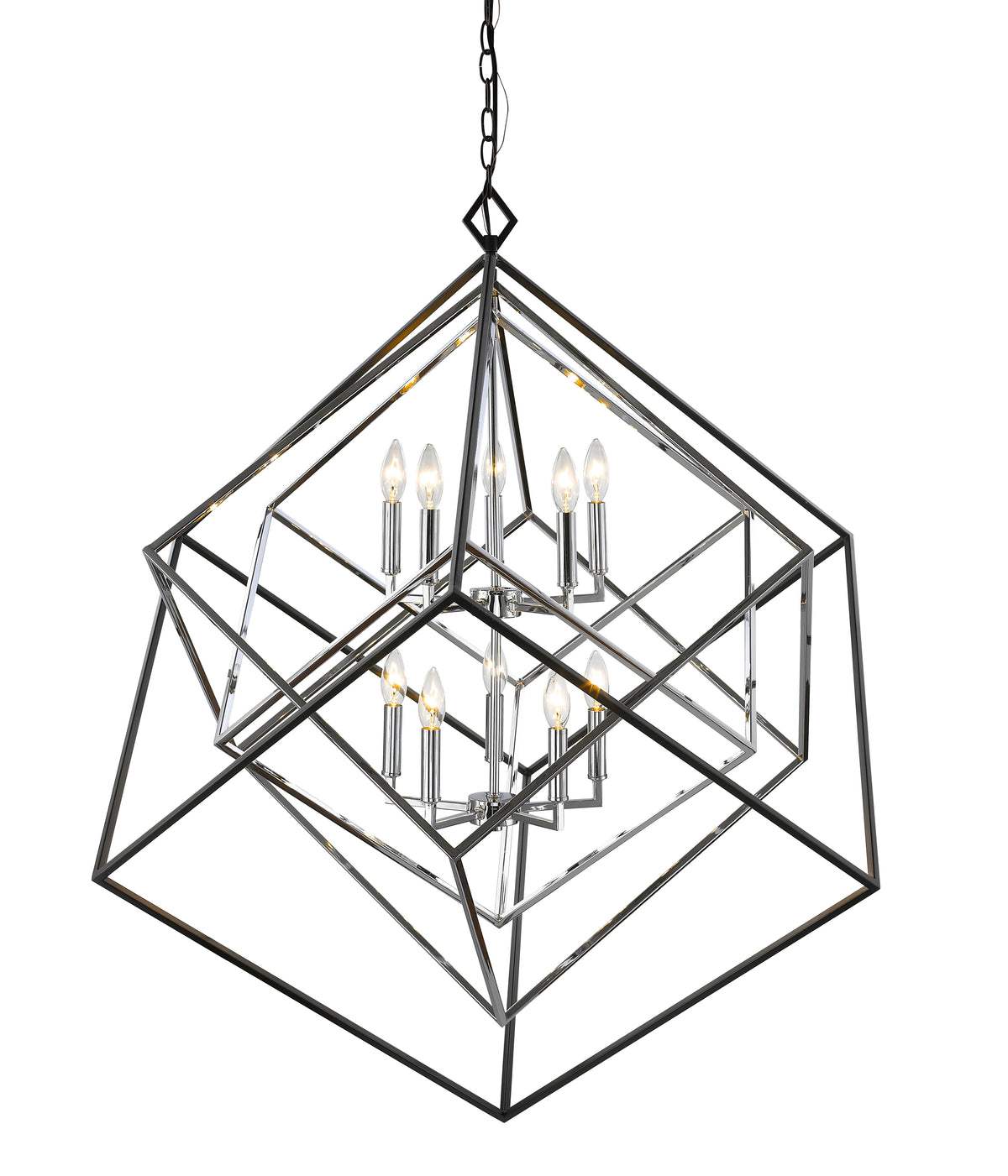 Euclid 10 Light Chandelier Chrome + Matte Black