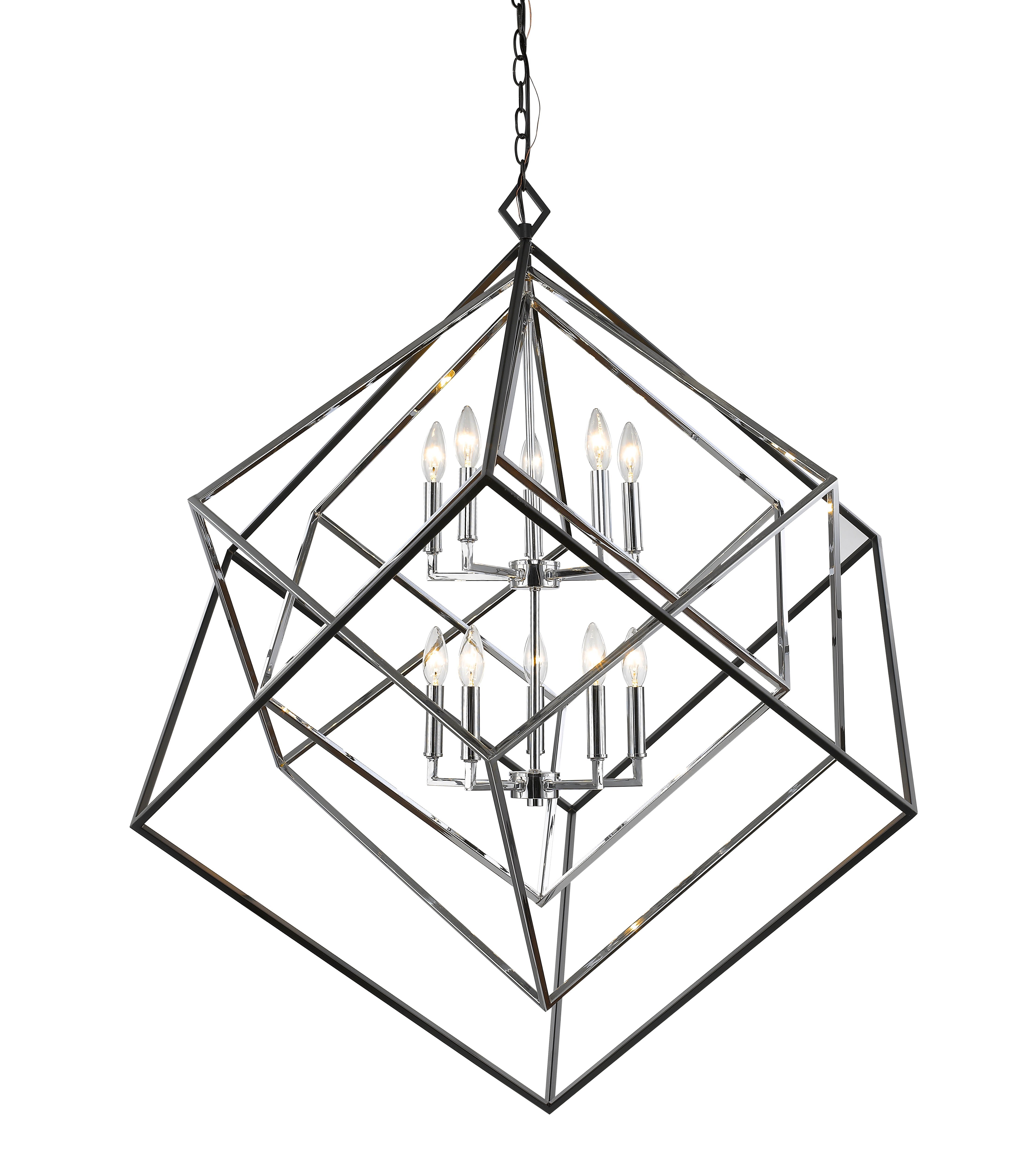 Euclid 10 Light Chandelier Chrome + Matte Black