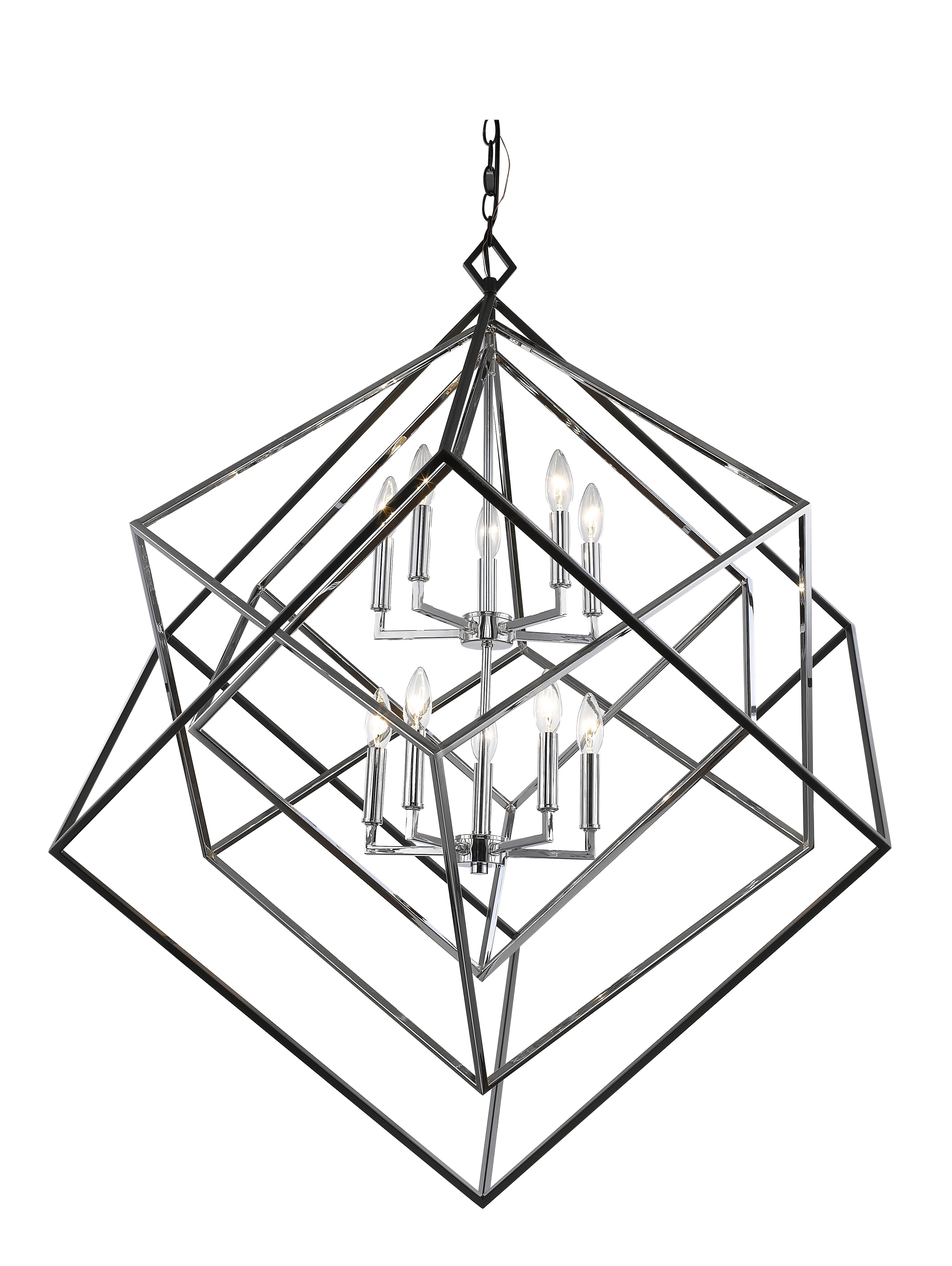 Euclid 10 Light Chandelier Chrome + Matte Black