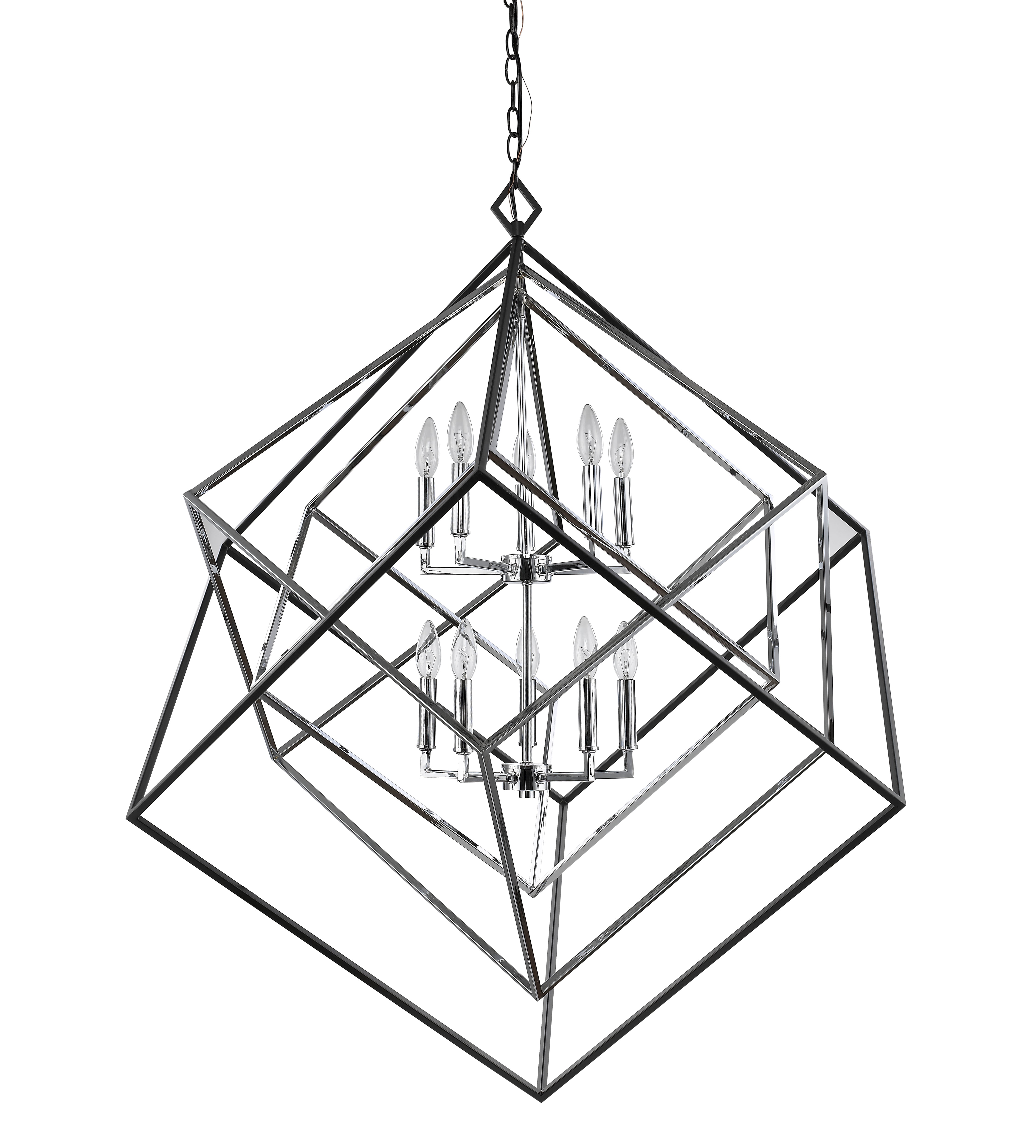 Euclid 10 Light Chandelier Chrome + Matte Black