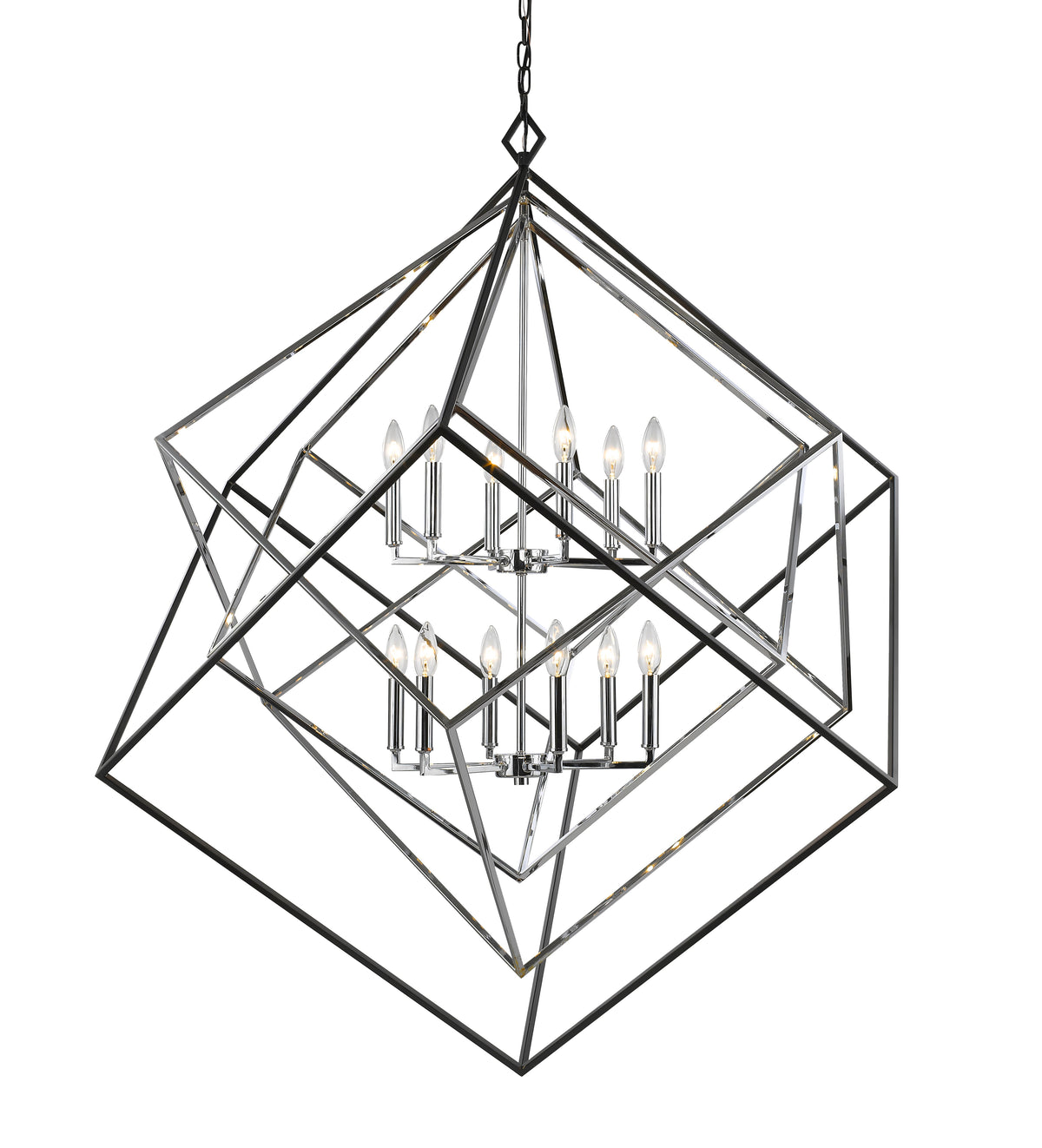 Euclid 12 Light Chandelier Chrome + Matte Black
