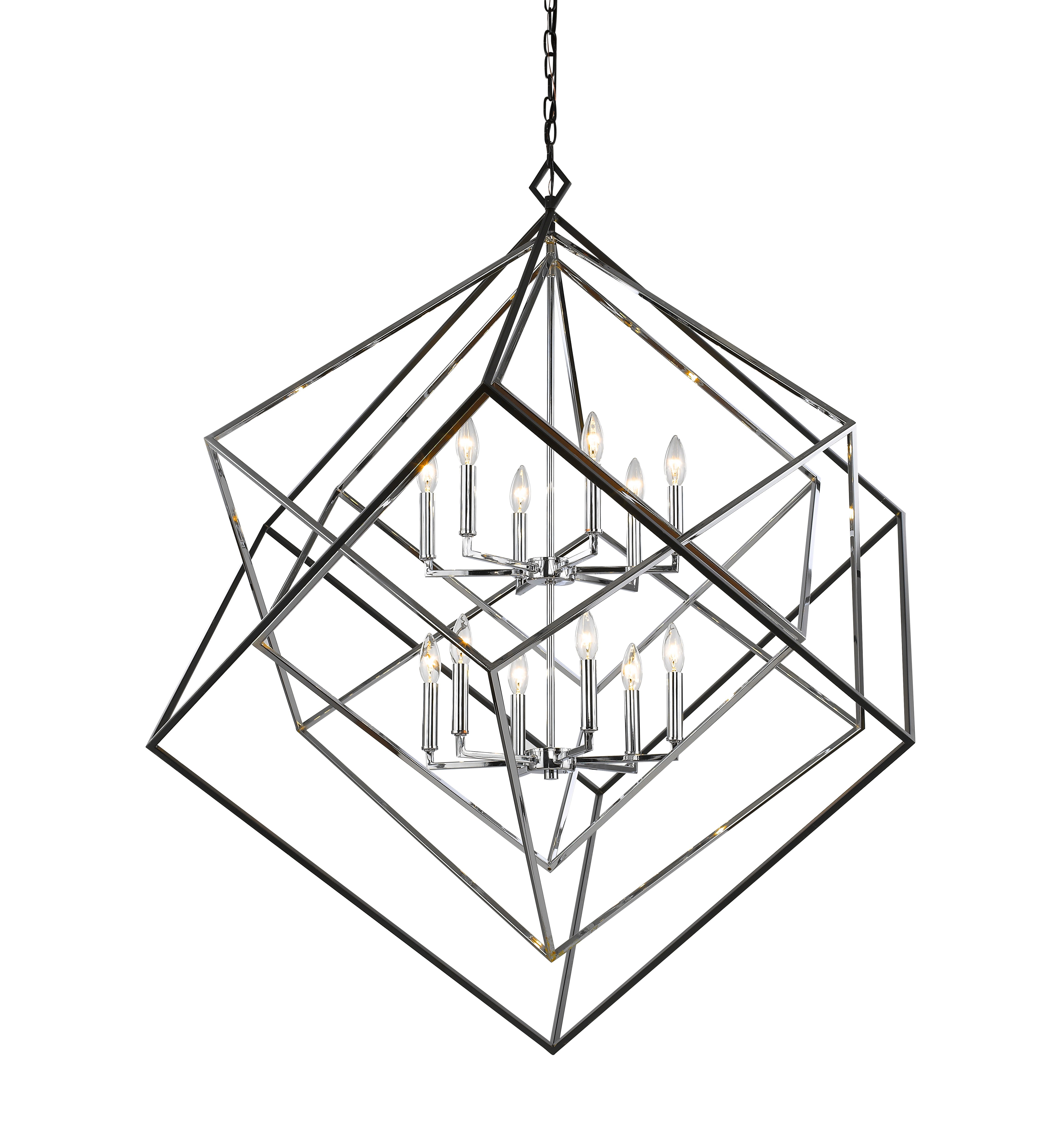 Euclid 12 Light Chandelier Chrome + Matte Black