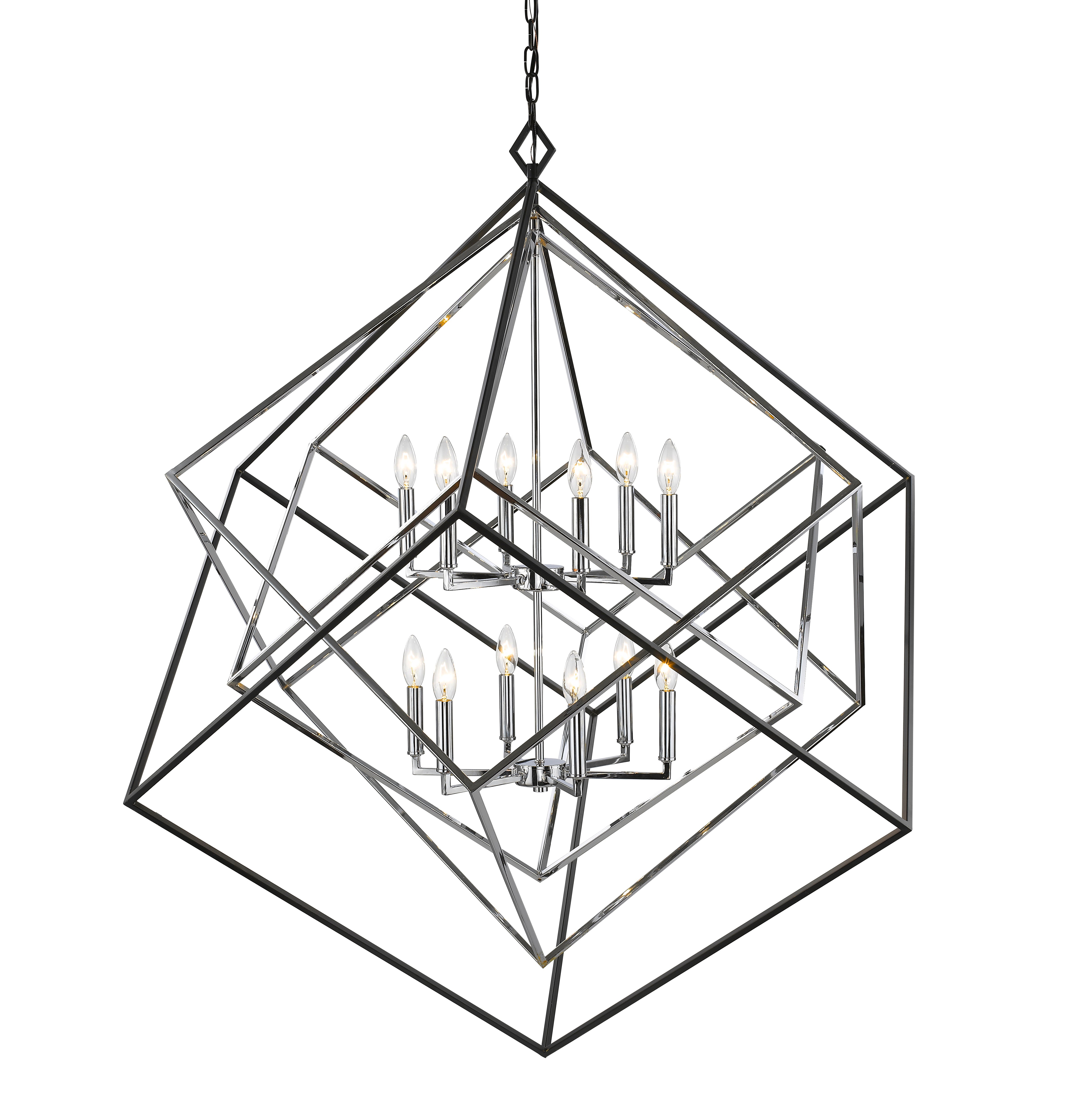 Euclid 12 Light Chandelier Chrome + Matte Black