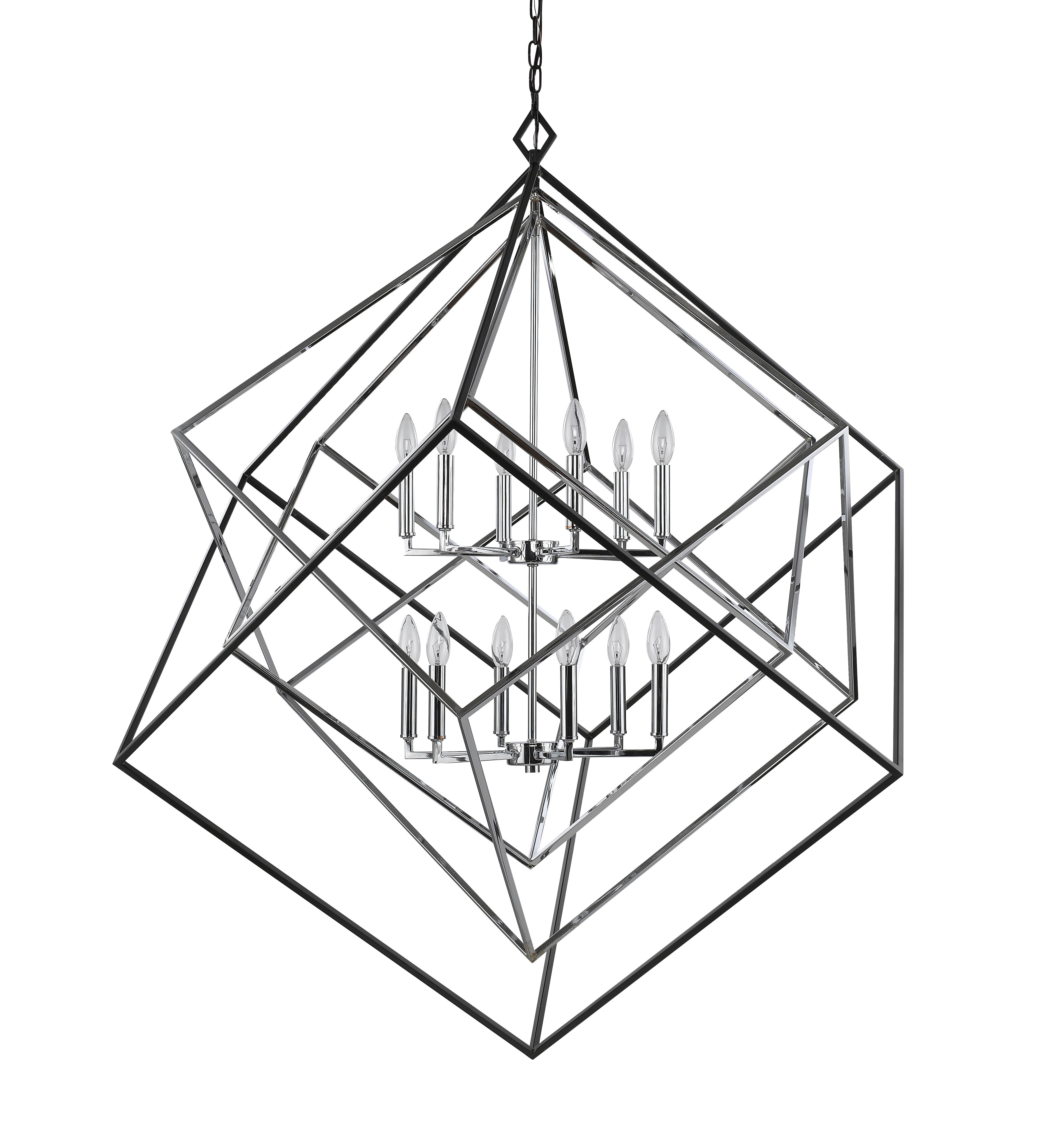 Euclid 12 Light Chandelier Chrome + Matte Black
