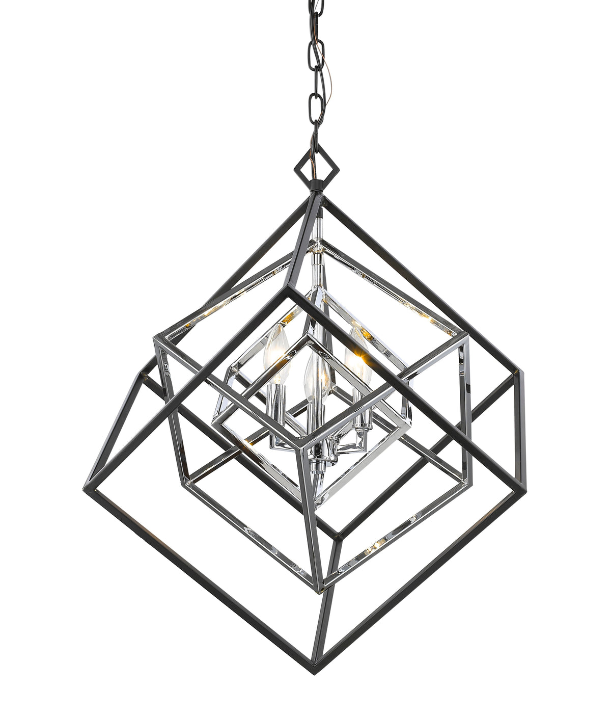 Euclid 3 Light Chandelier Chrome + Matte Black