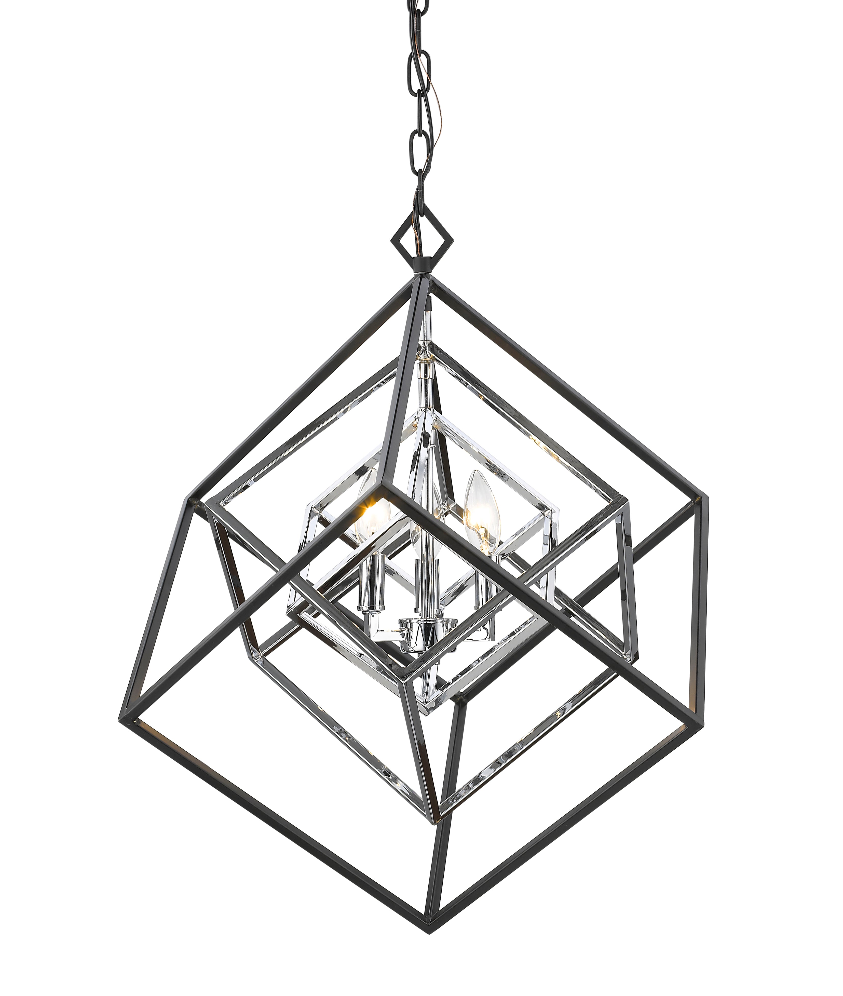 Euclid 3 Light Chandelier Chrome + Matte Black