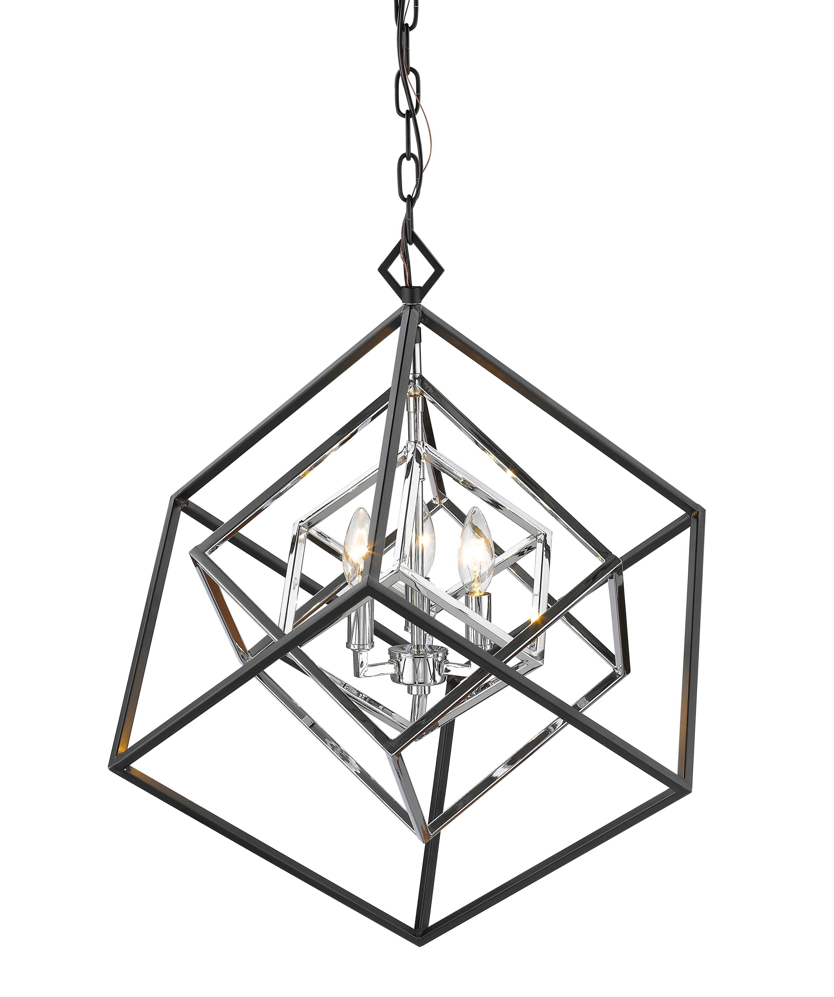 Euclid 3 Light Chandelier Chrome + Matte Black