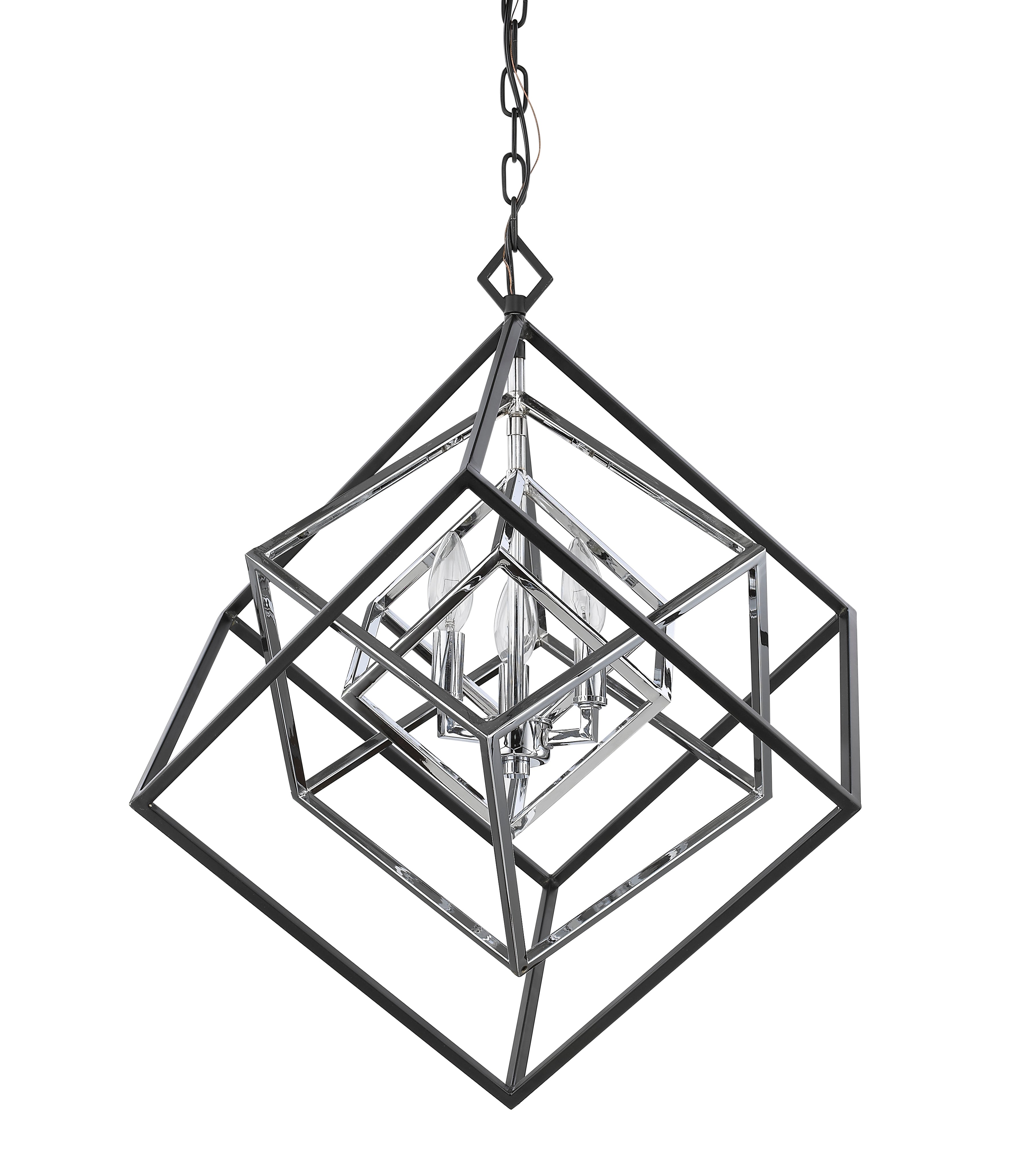 Euclid 3 Light Chandelier Chrome + Matte Black