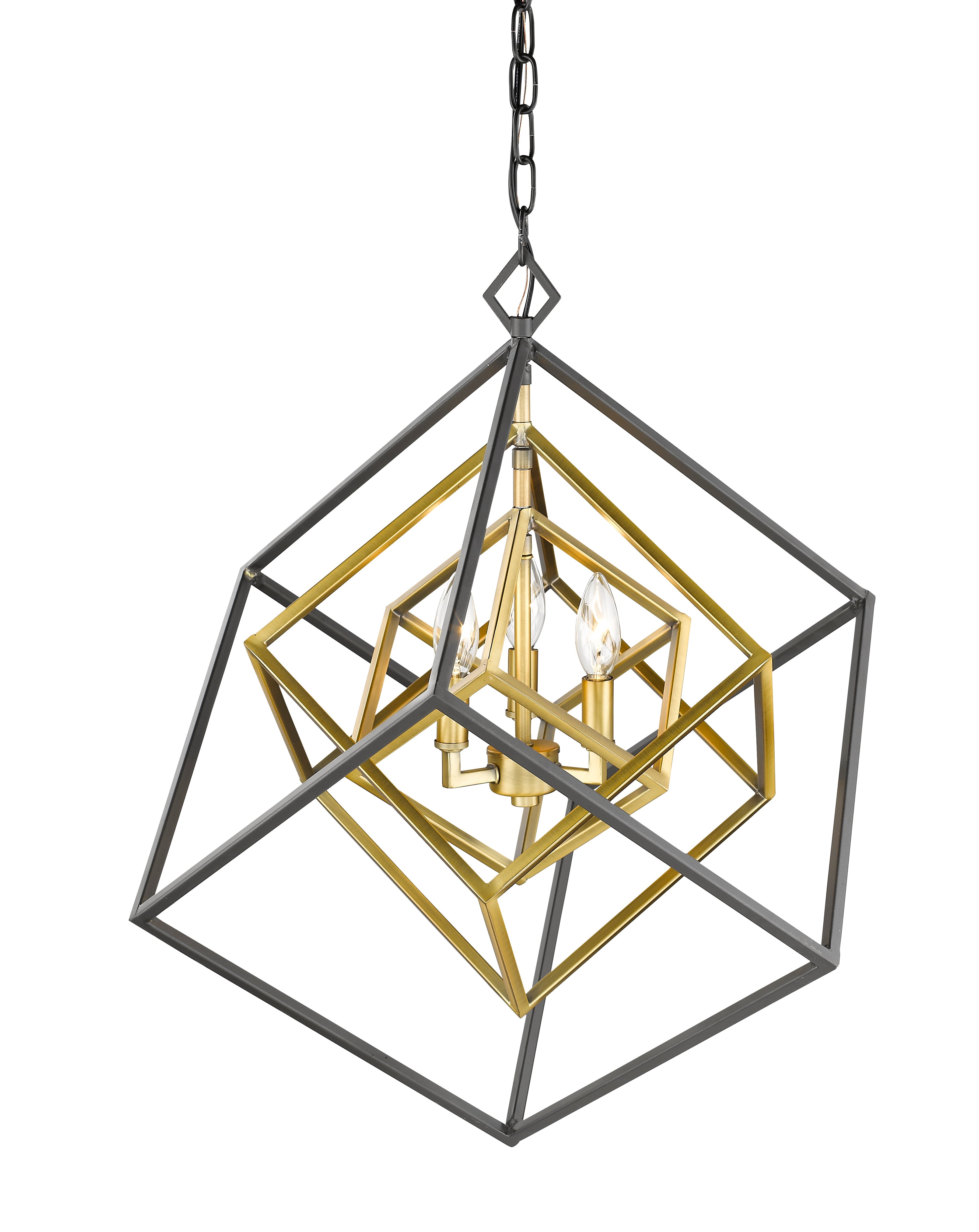 Euclid 3 Light Chandelier Olde Brass + Bronze