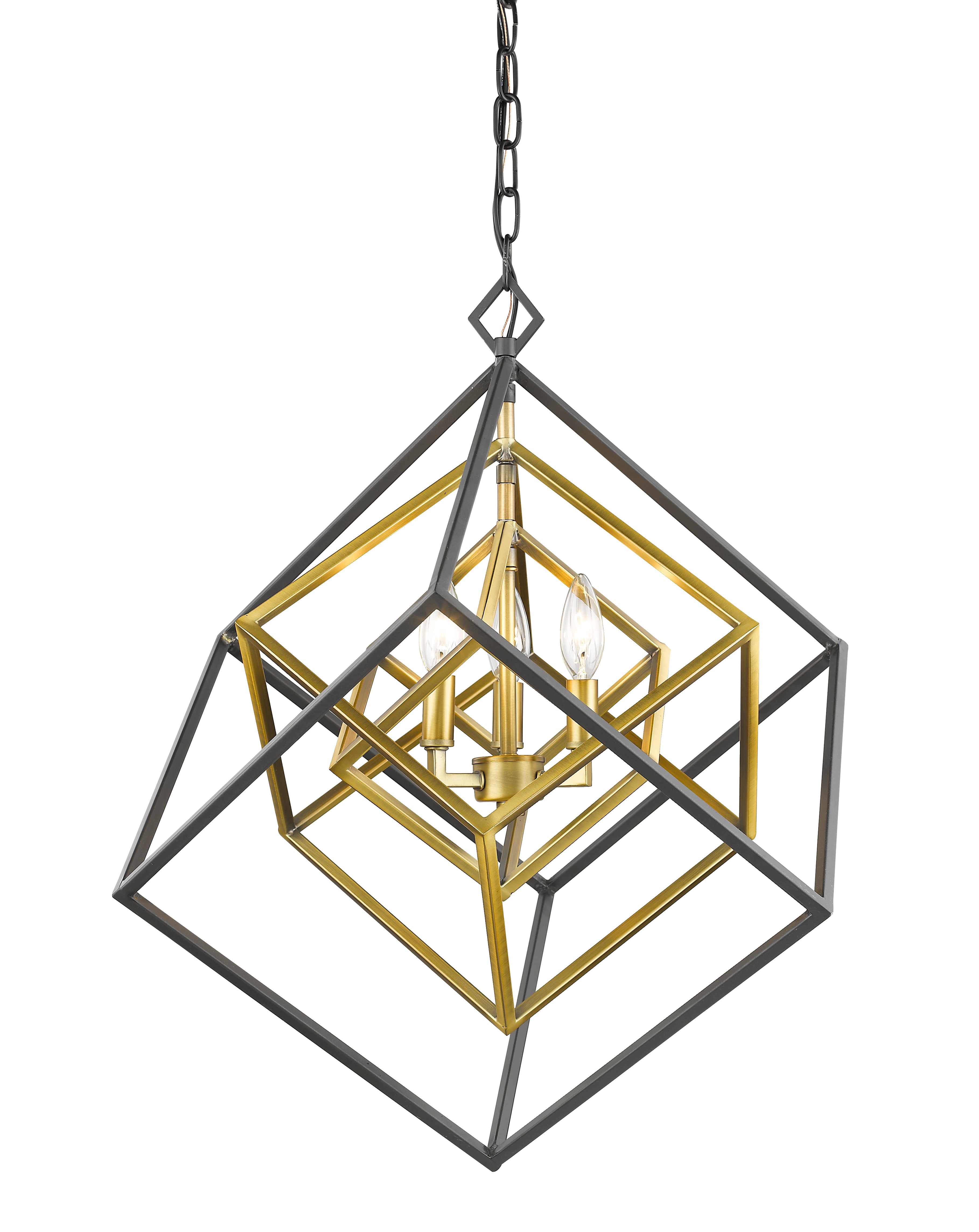 Euclid 3 Light Chandelier Olde Brass + Bronze