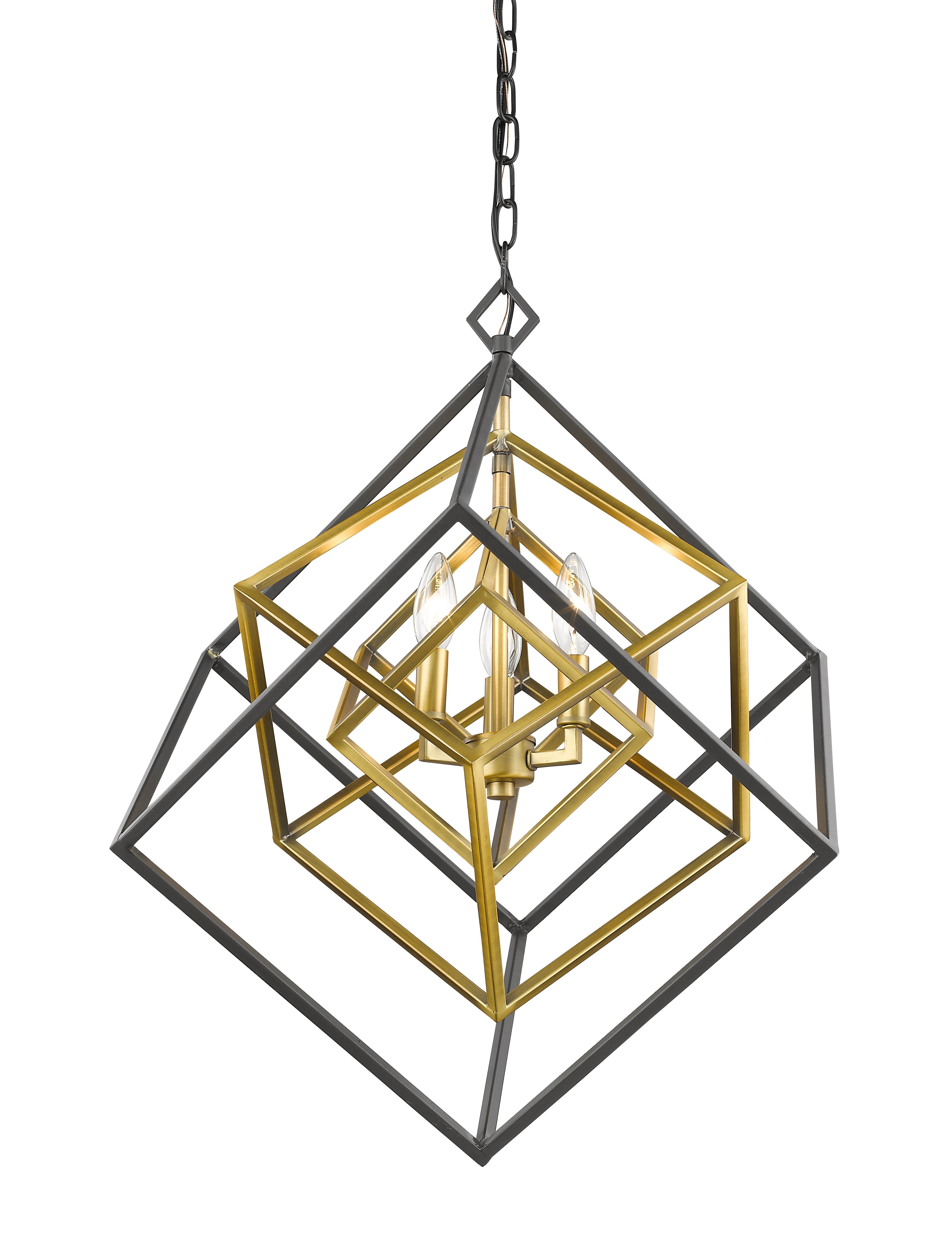 Euclid 3 Light Chandelier Olde Brass + Bronze