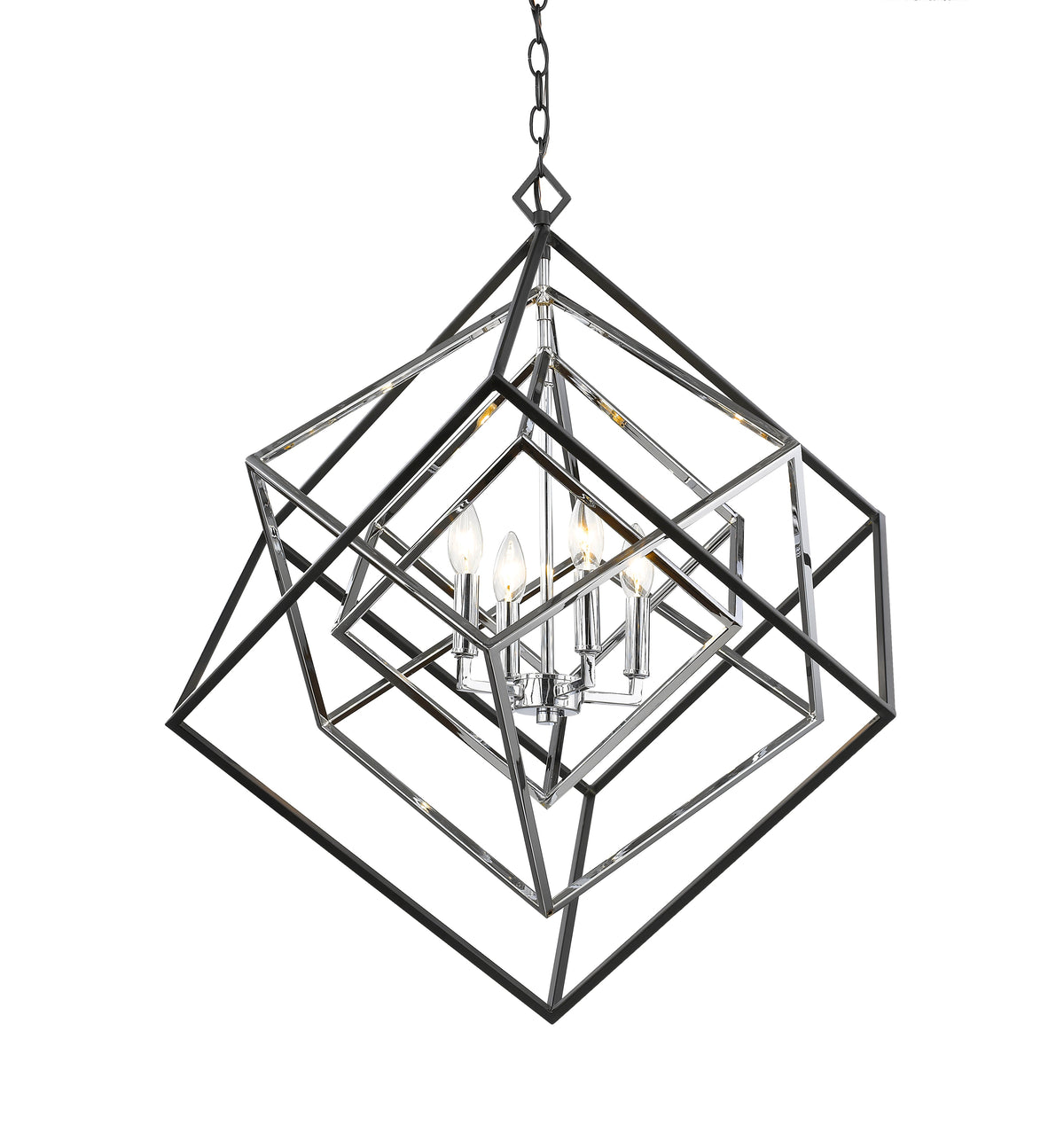 Euclid 4 Light Chandelier Chrome + Matte Black