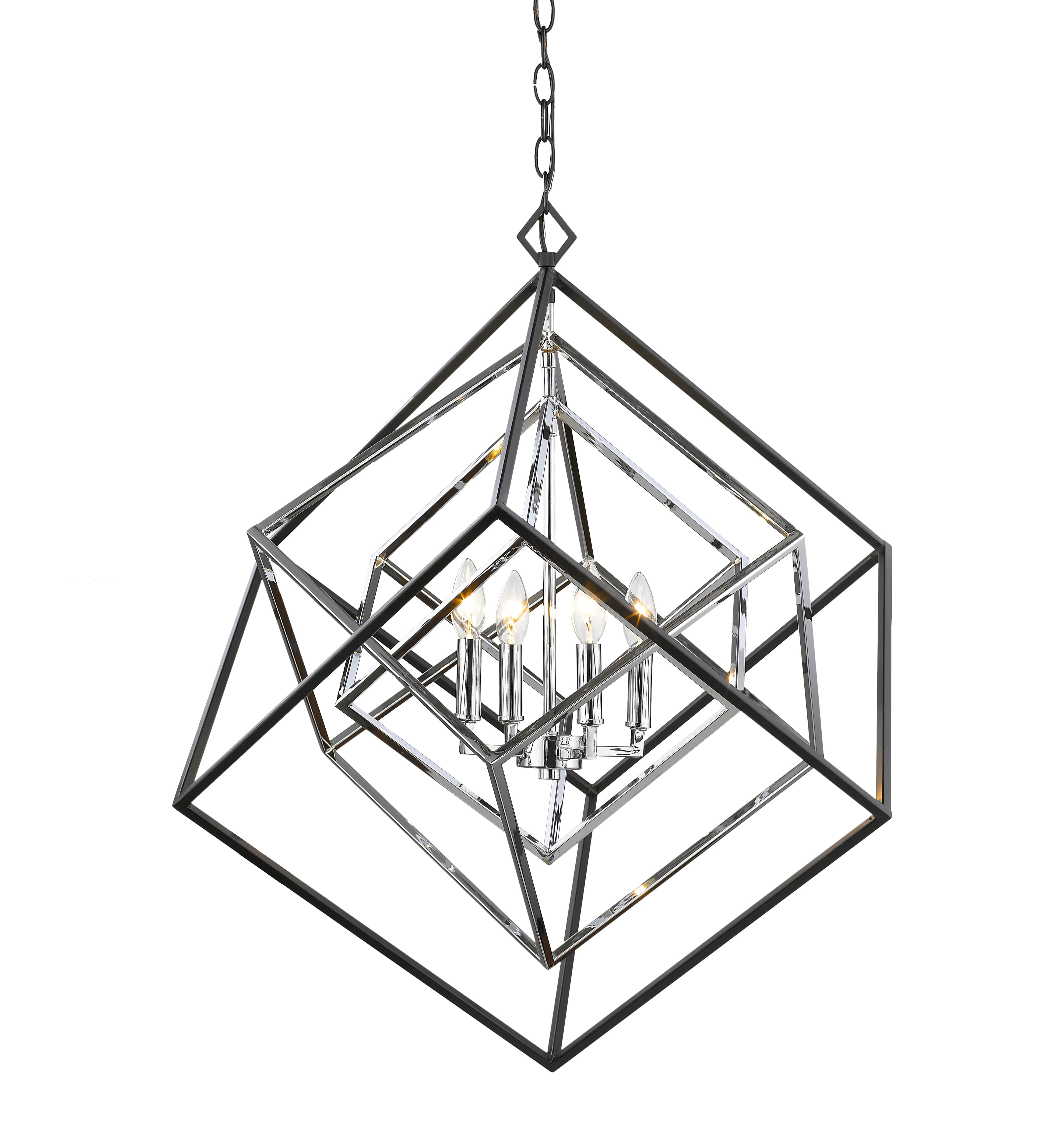 Euclid 4 Light Chandelier Chrome + Matte Black