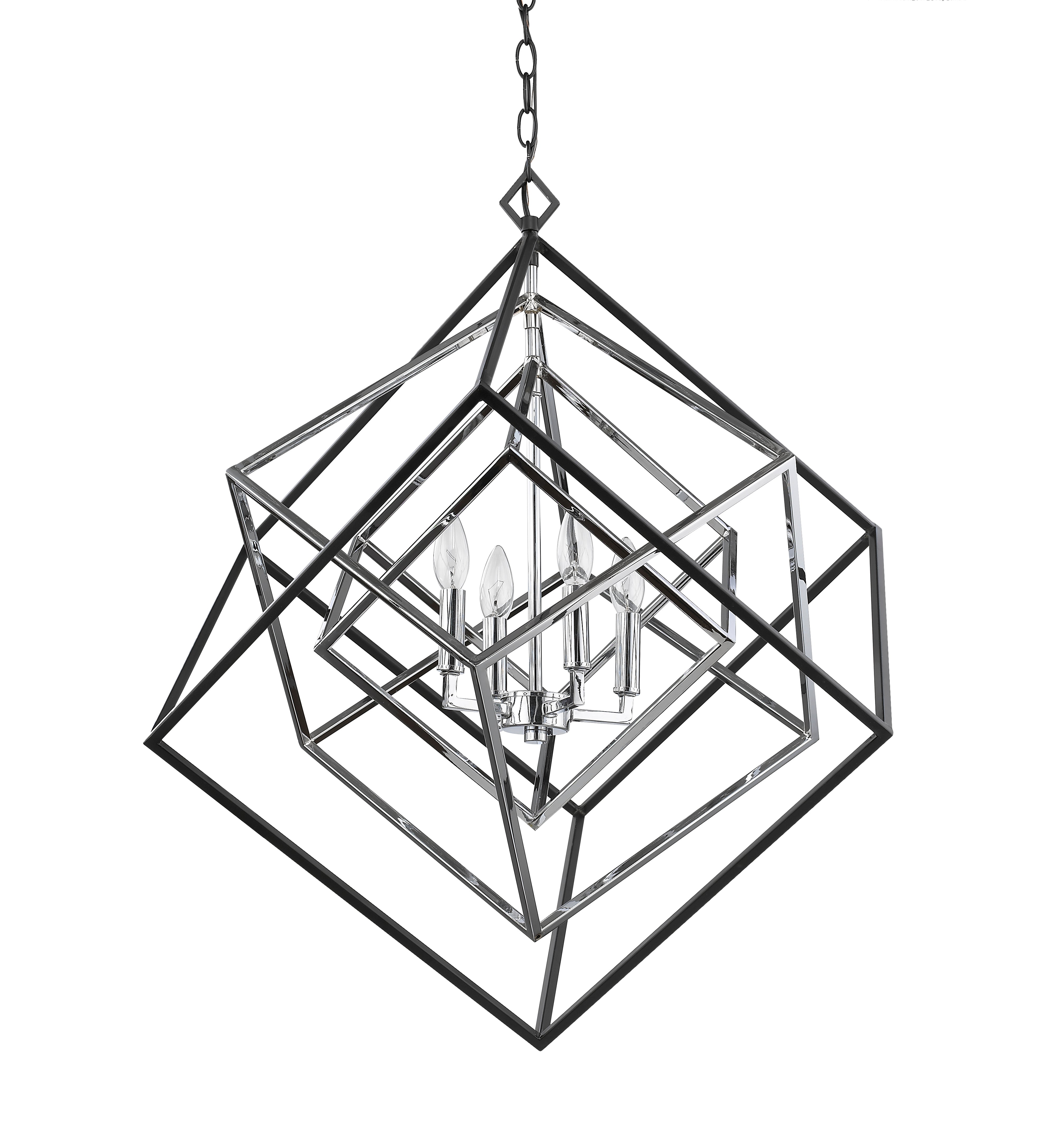 Euclid 4 Light Chandelier Chrome + Matte Black