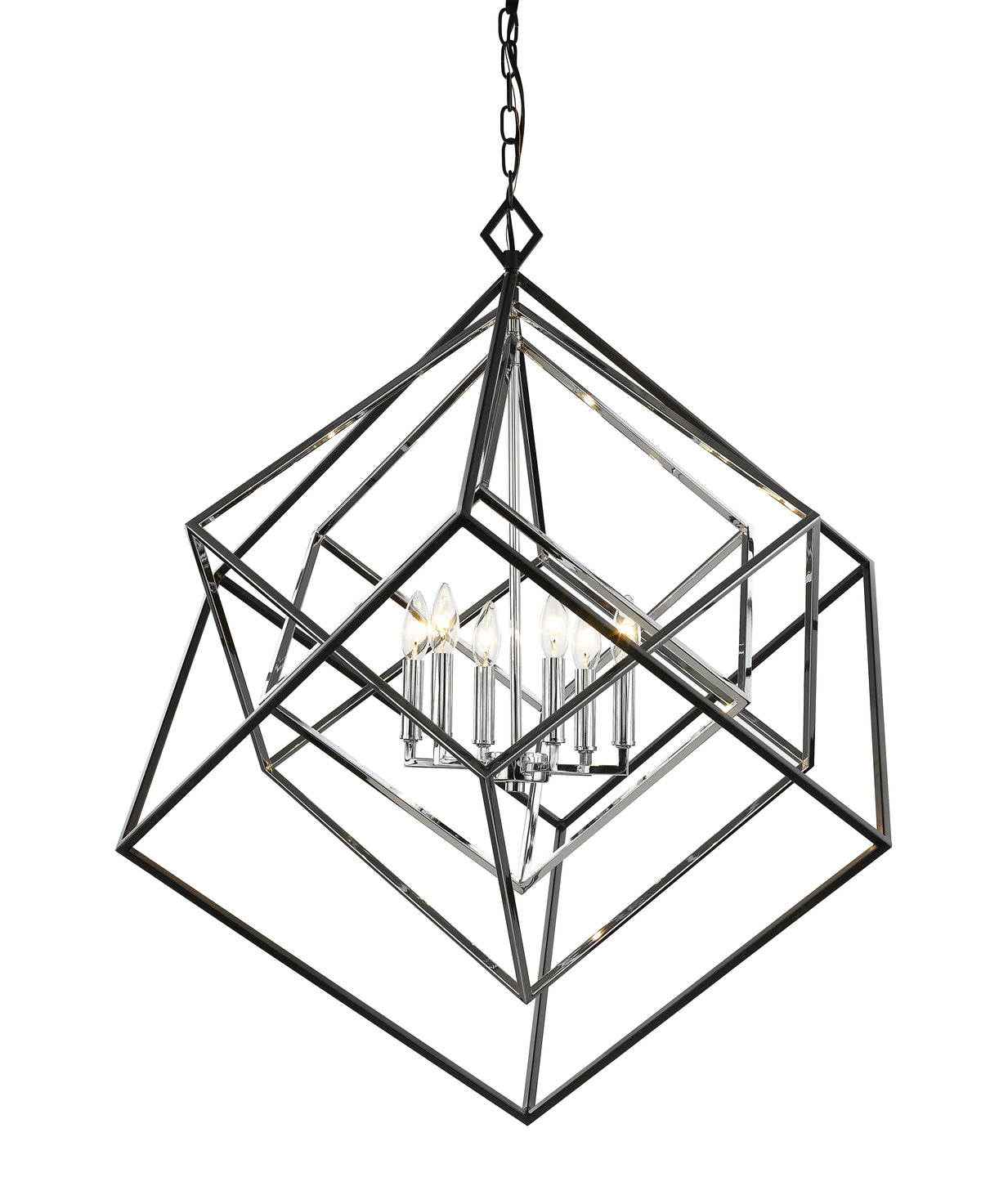 Euclid 6 Light Chandelier Chrome + Matte Black