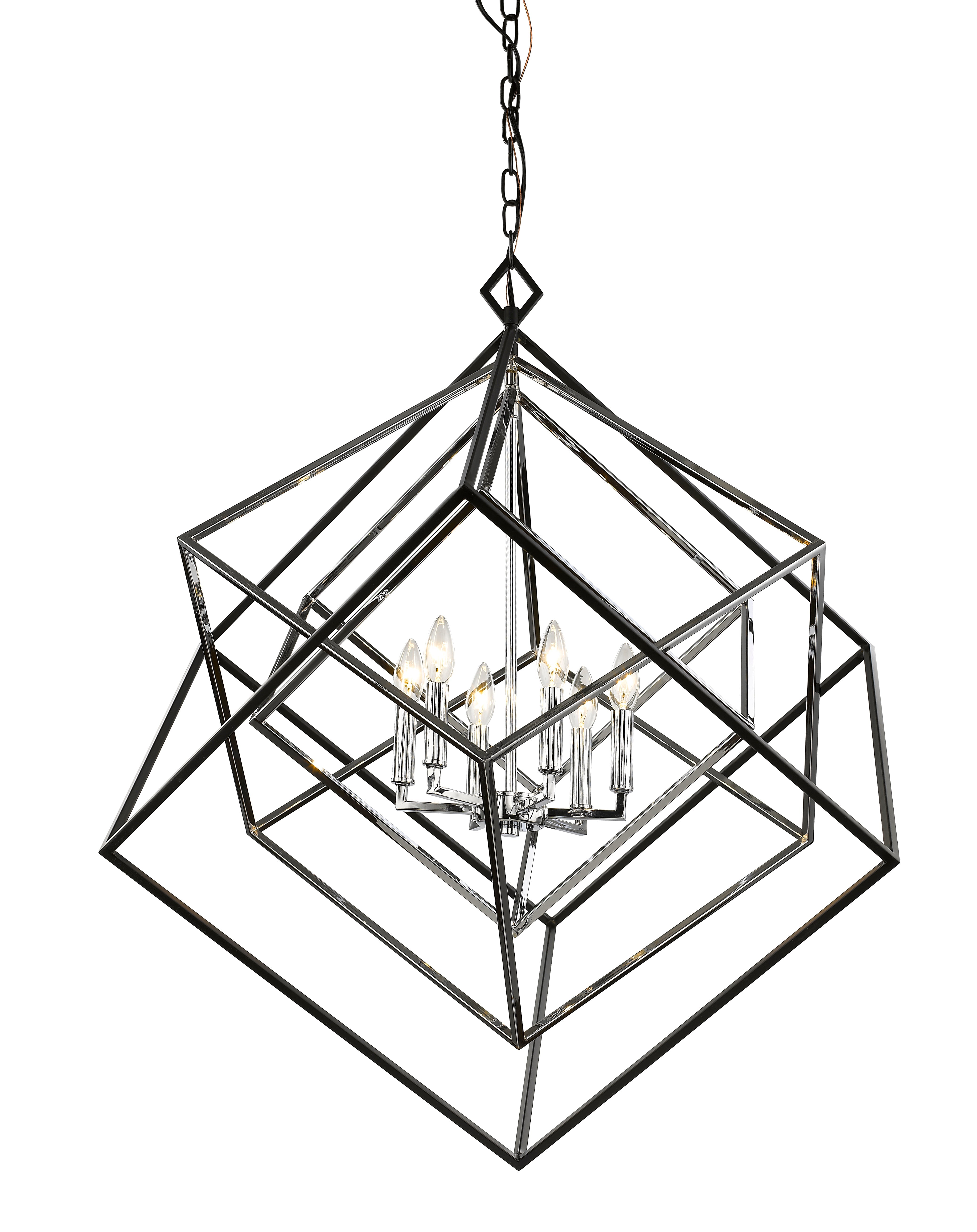 Euclid 6 Light Chandelier Chrome + Matte Black