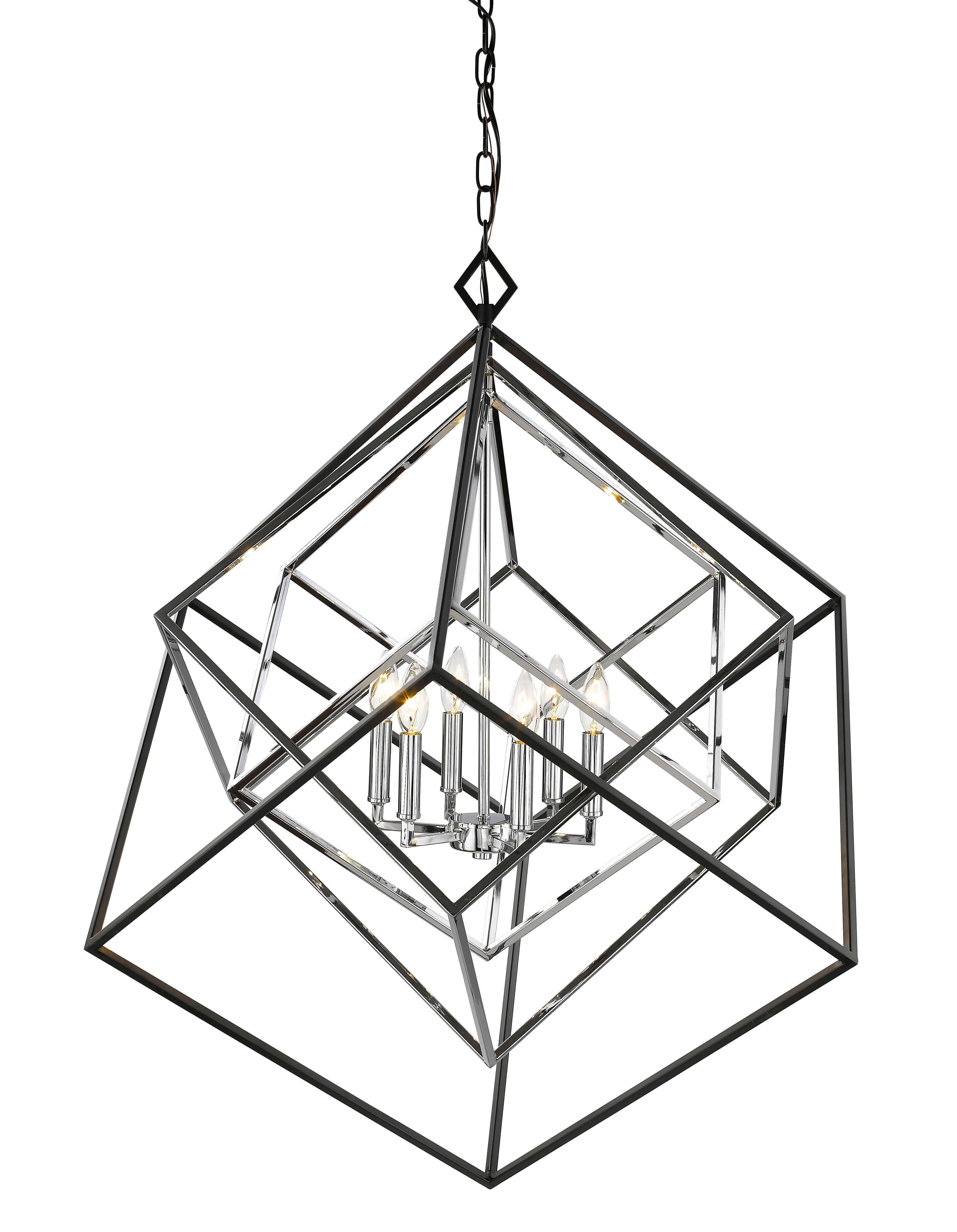 Euclid 6 Light Chandelier Chrome + Matte Black