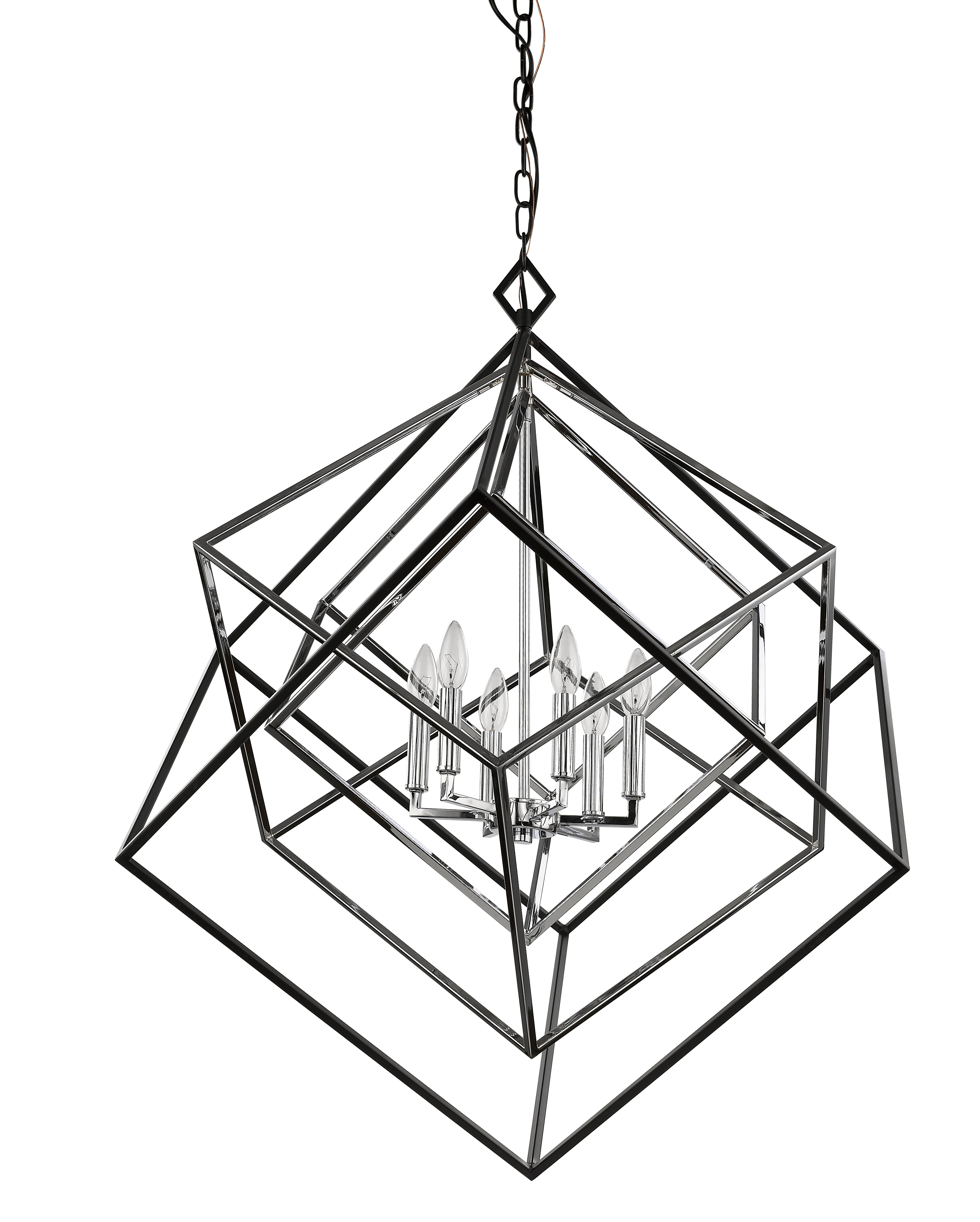 Euclid 6 Light Chandelier Chrome + Matte Black