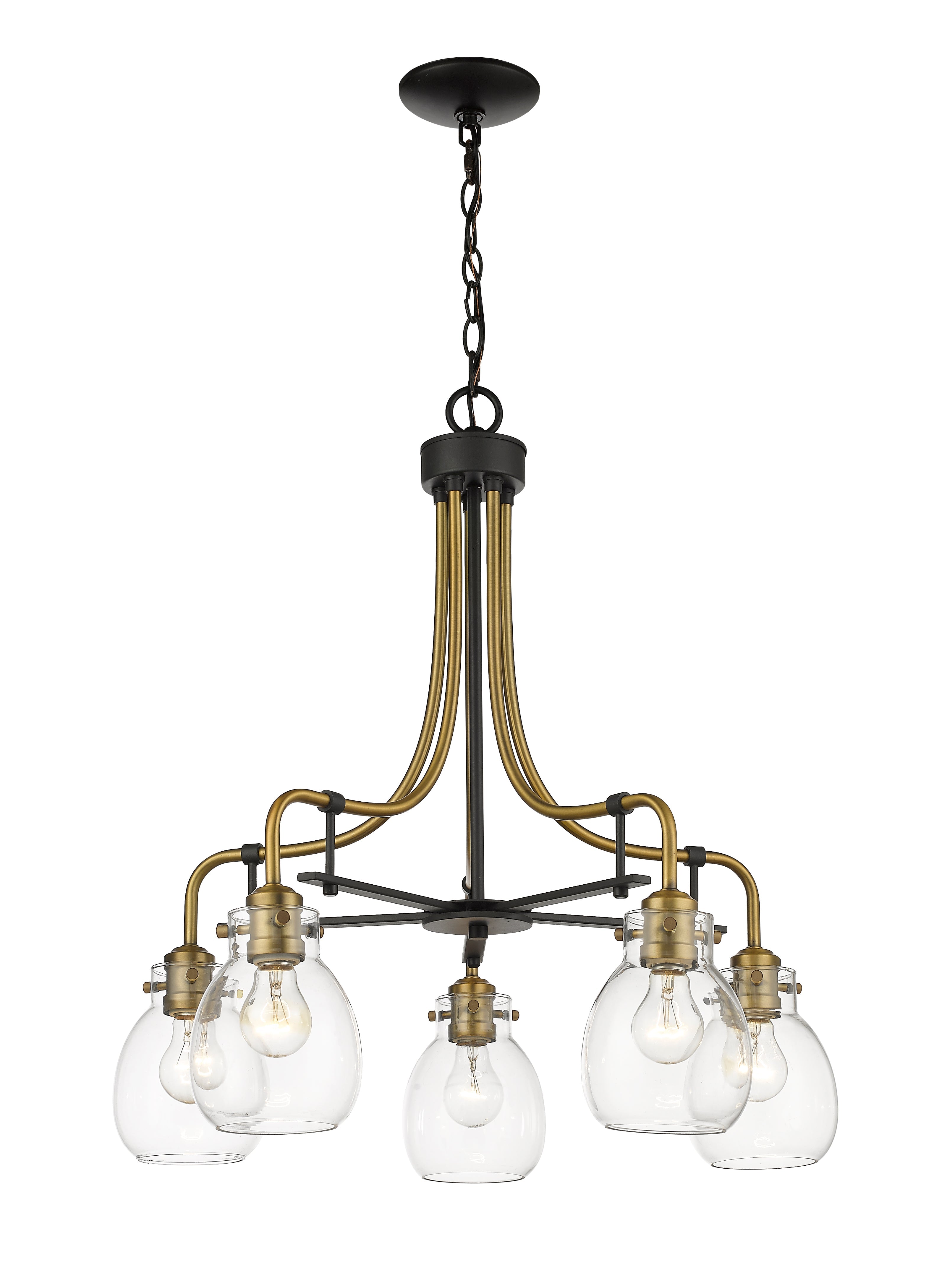 Kraken 5 Light Chandelier Matte Black + Olde Brass