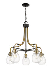 Kraken 5 Light Chandelier Matte Black + Olde Brass
