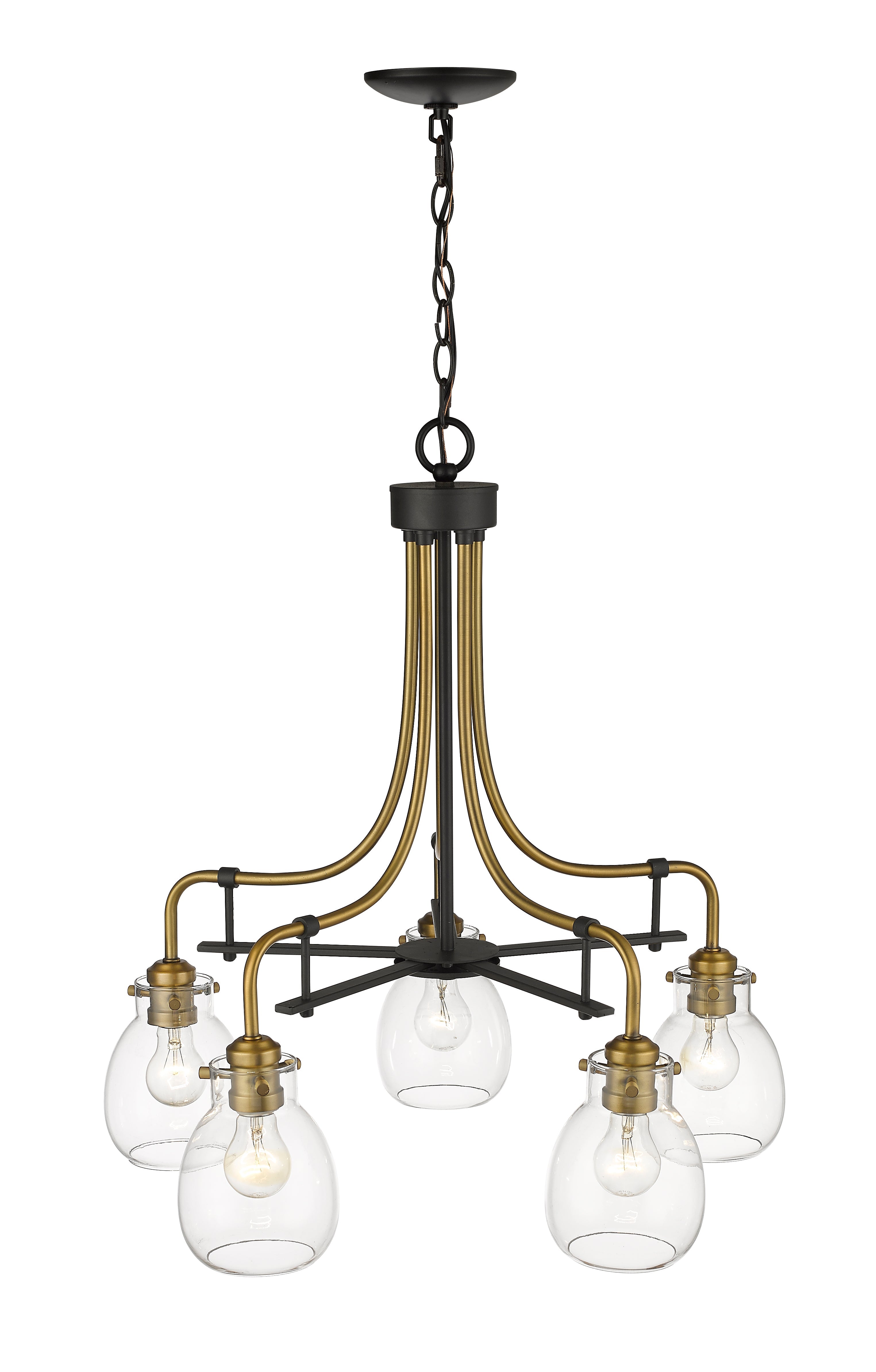Kraken 5 Light Chandelier Matte Black + Olde Brass