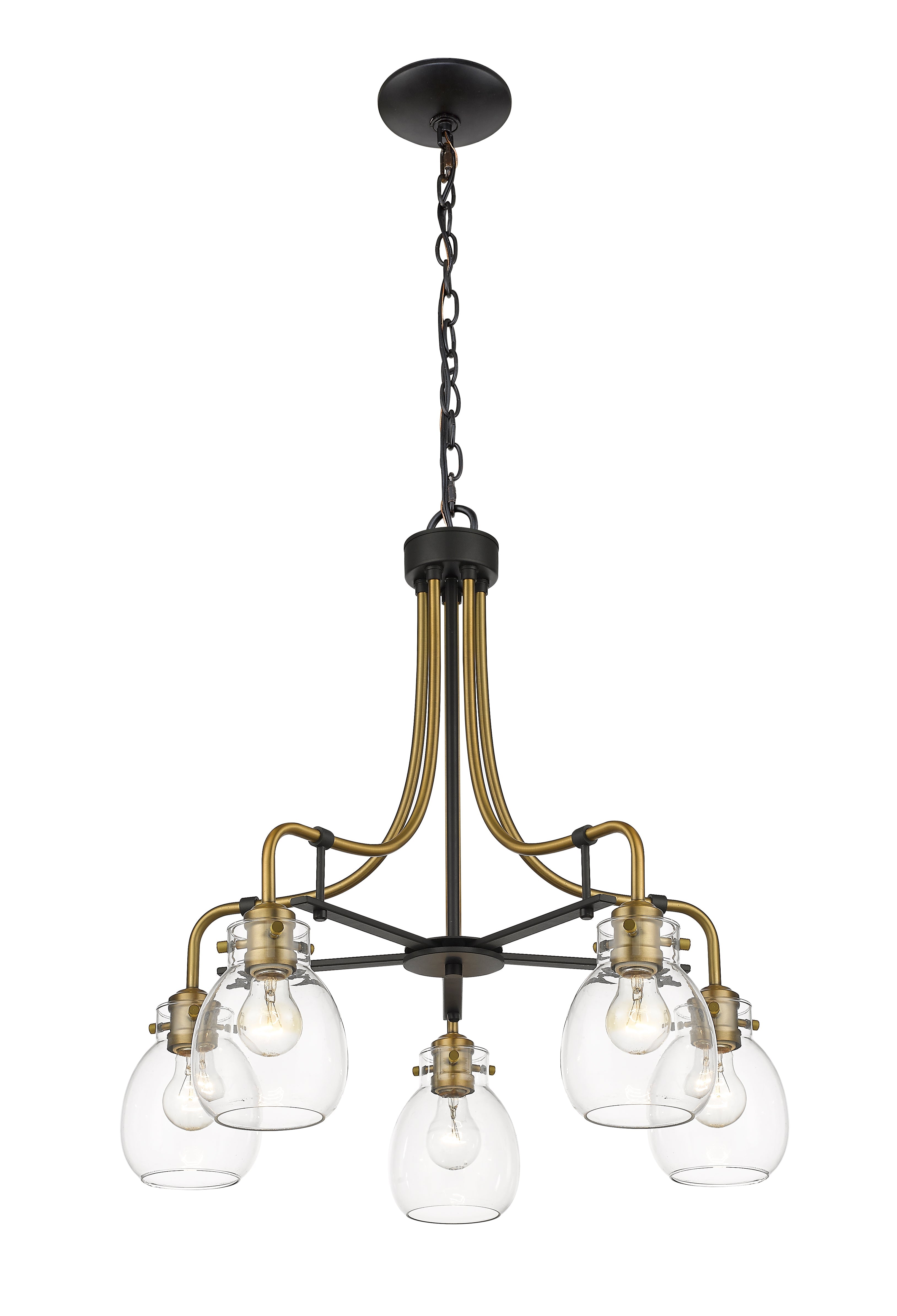 Kraken 5 Light Chandelier Matte Black + Olde Brass