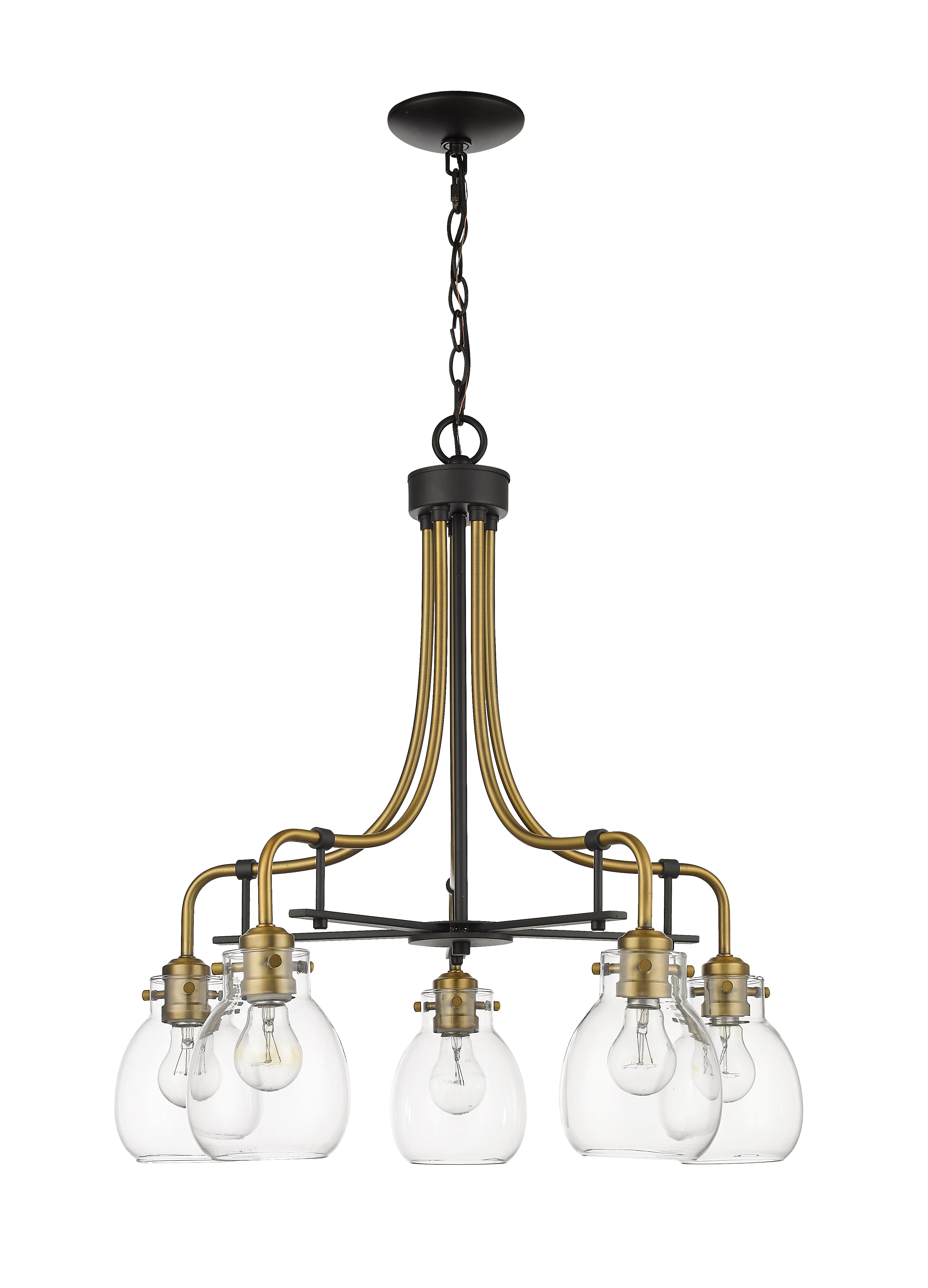 Kraken 5 Light Chandelier Matte Black + Olde Brass