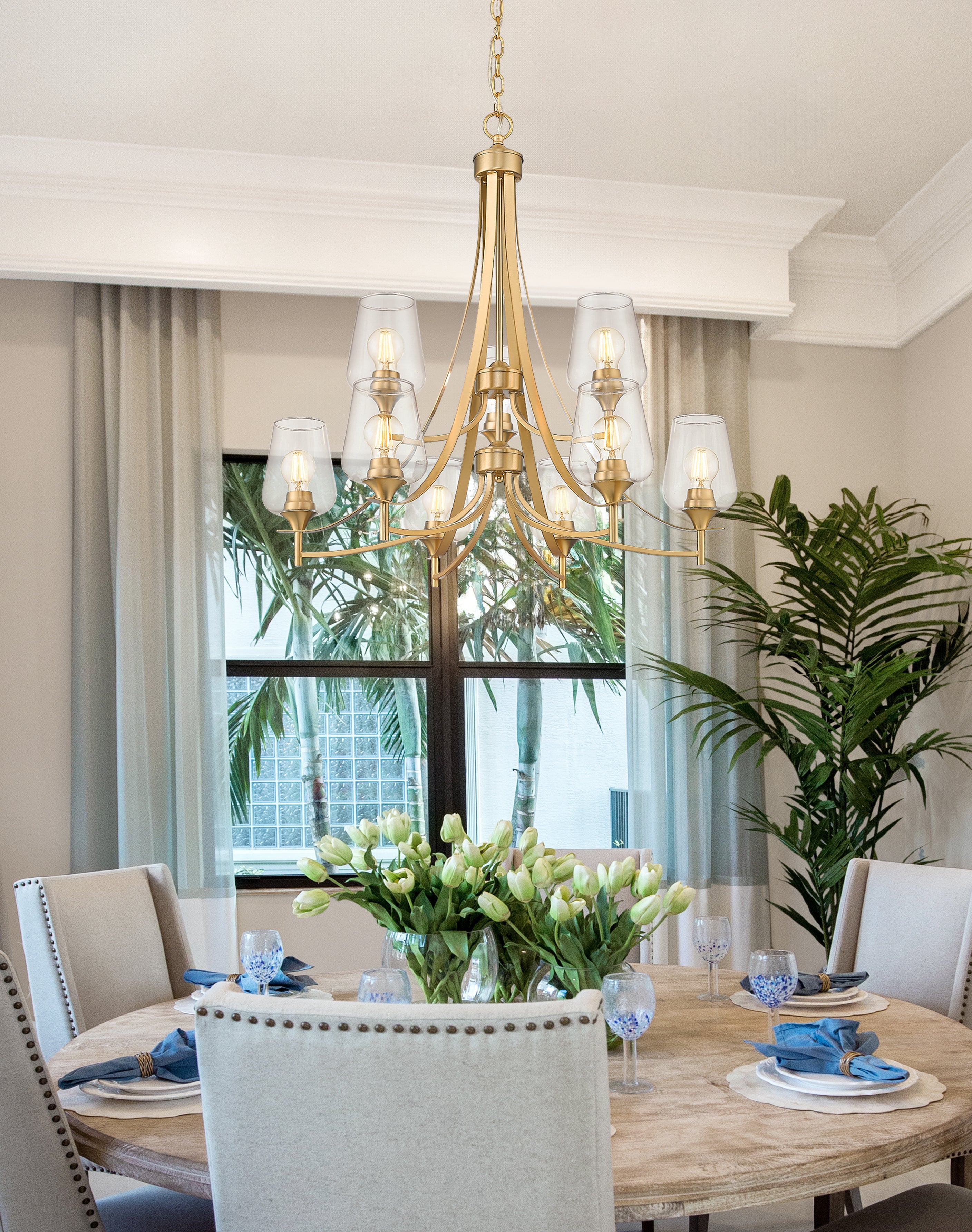 Joliet 9 Light Chandelier Burnished Brass