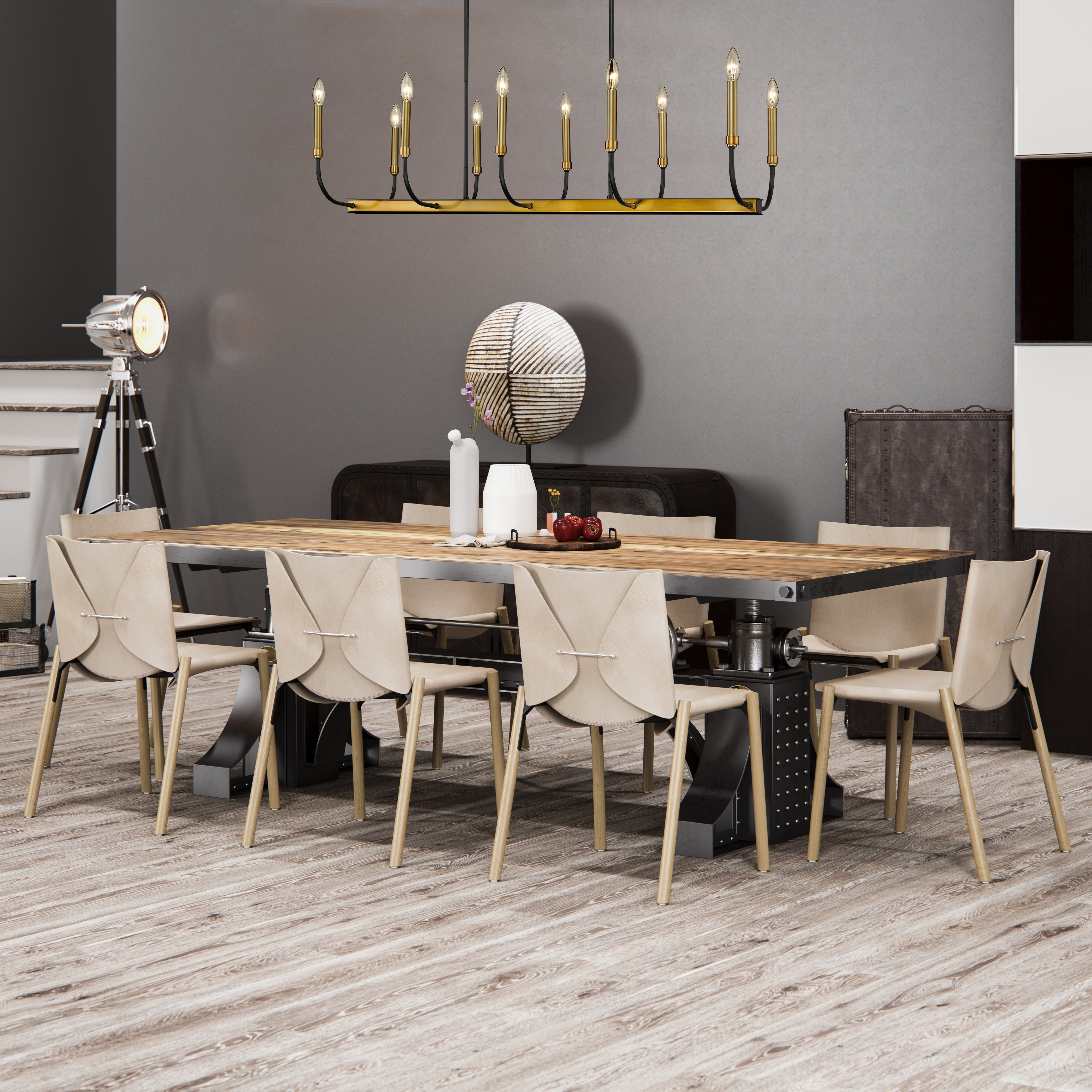 Haylie 10 Light Linear Chandelier Matte Black + Olde Brass